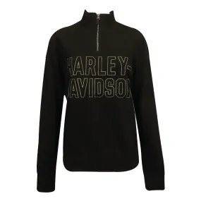 Branded  Women's Sweatshirt Black Text 1/4 Zip Pullover L/S (S01)