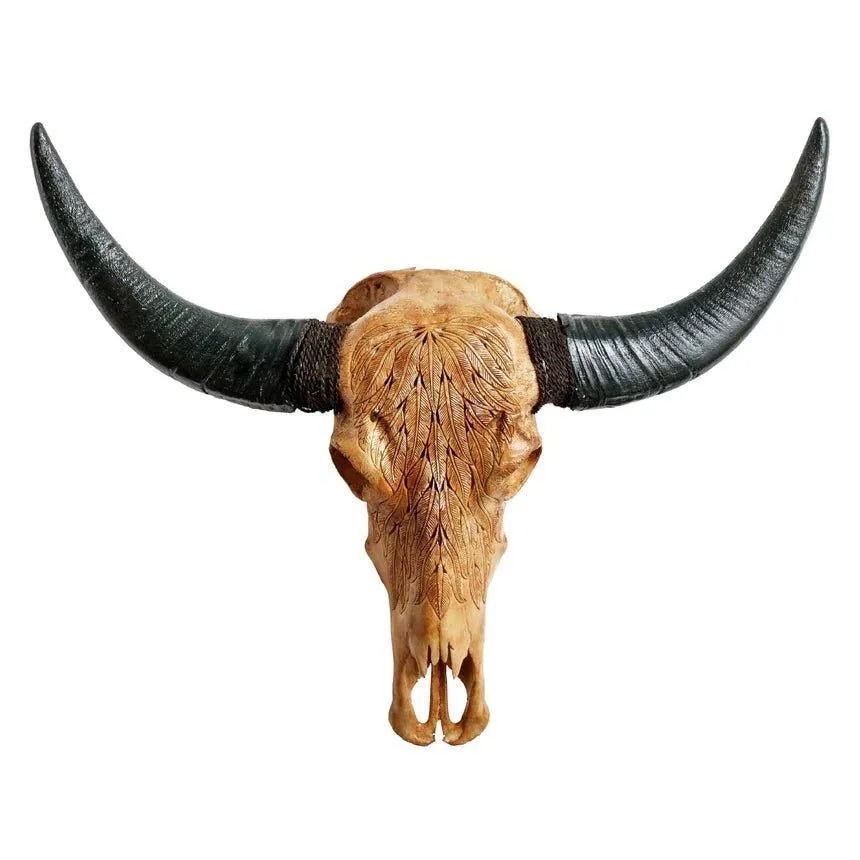 Buffalo Feathers Carved Skull - 2 Colors
