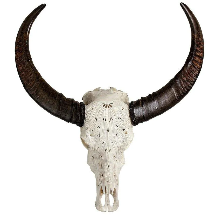 Buffalo Feathers Carved Skull - 2 Colors