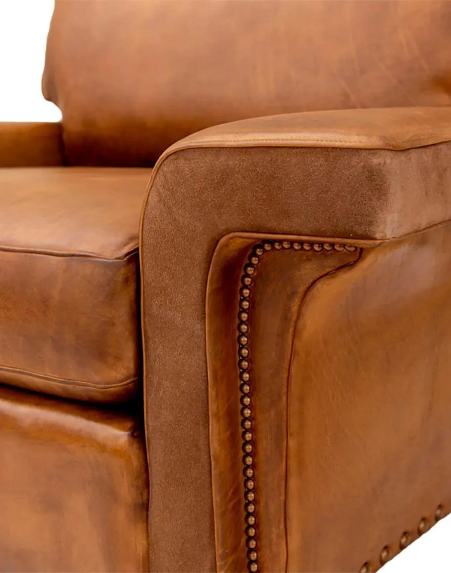Burnished Leather Wide Accent Chair 1/2