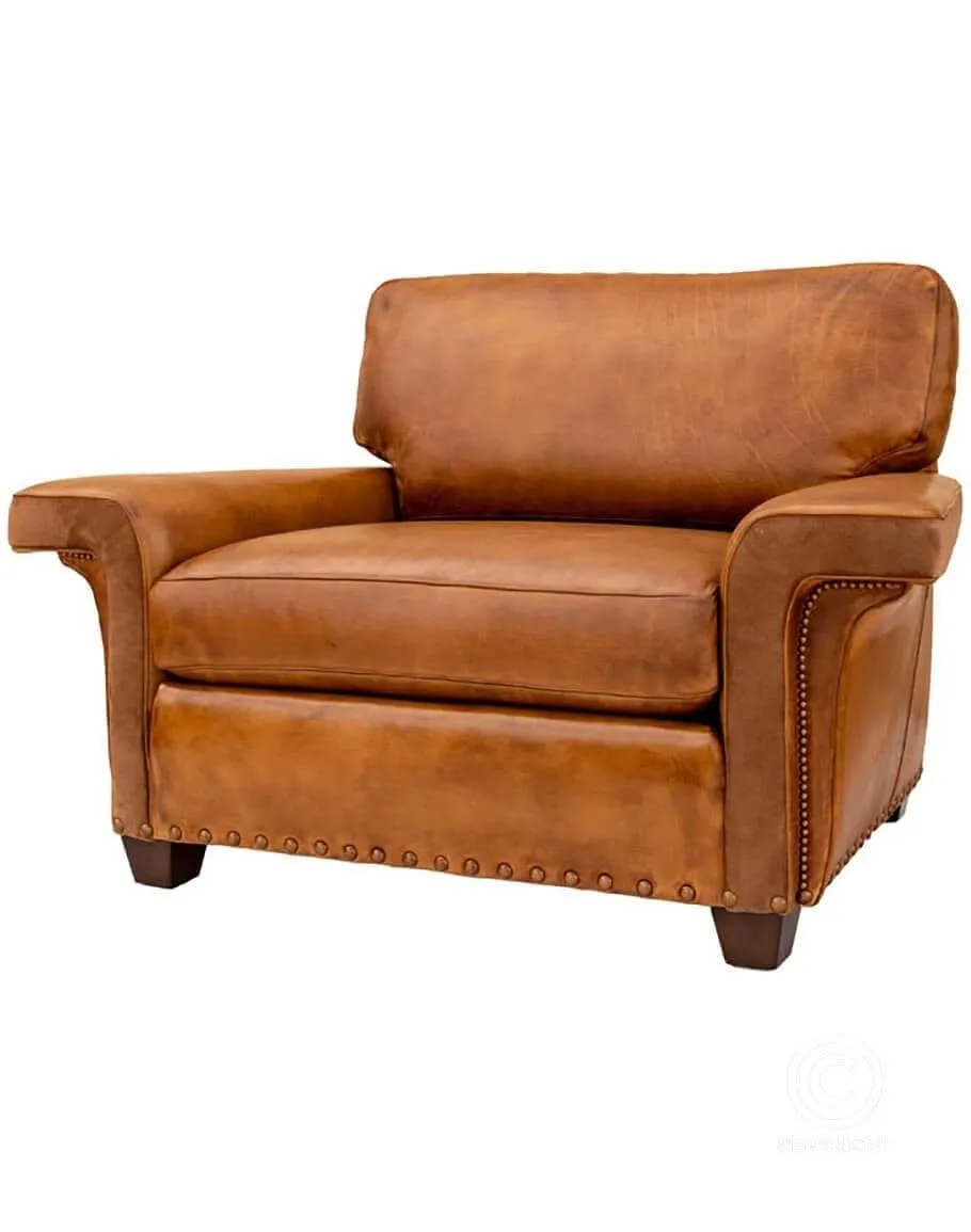 Burnished Leather Wide Accent Chair 1/2
