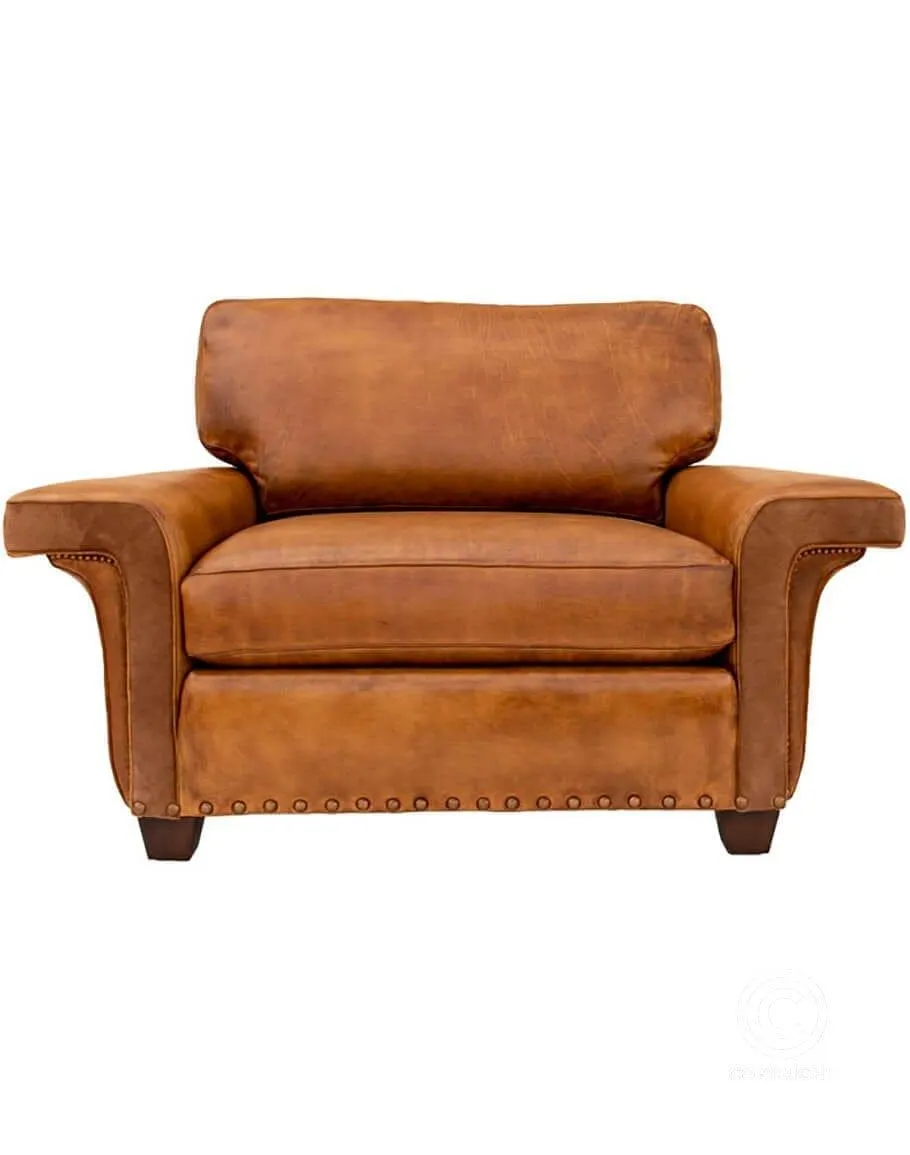 Burnished Leather Wide Accent Chair 1/2