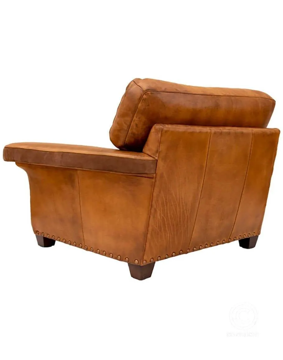 Burnished Leather Wide Accent Chair 1/2