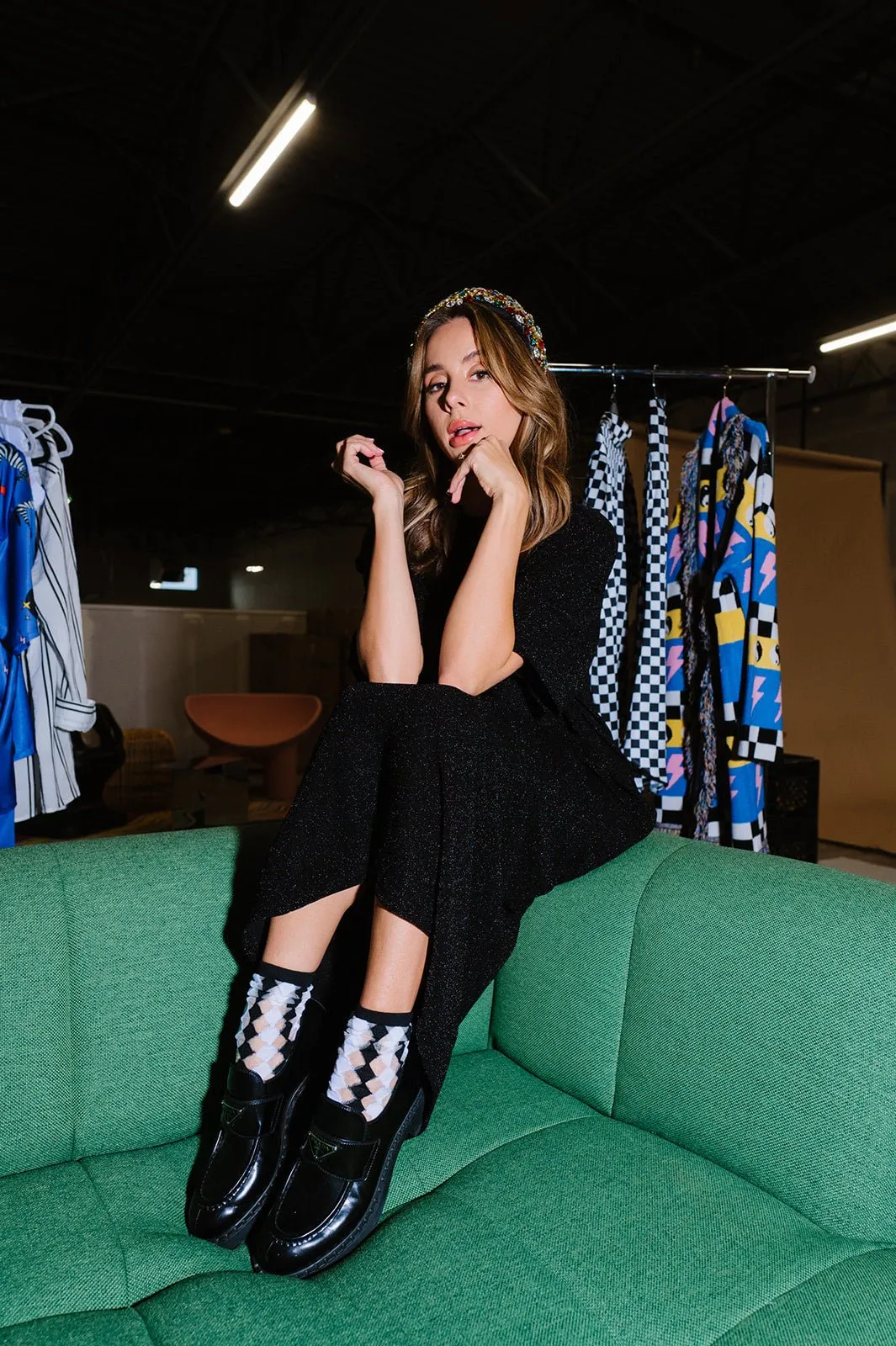 Casual Luxe Dress in Black Disco Sparkle