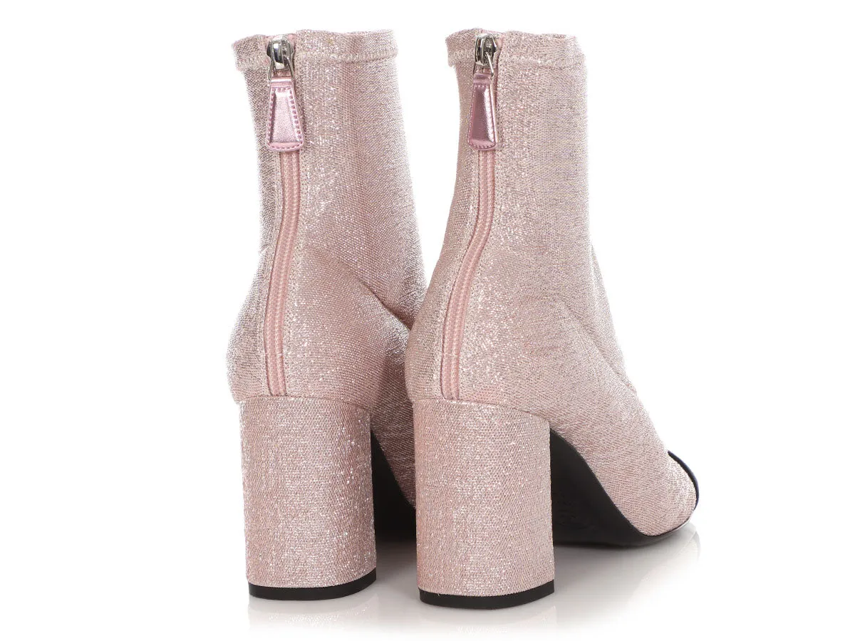 Chanel Pink and Black Sparkle Ankle Boots