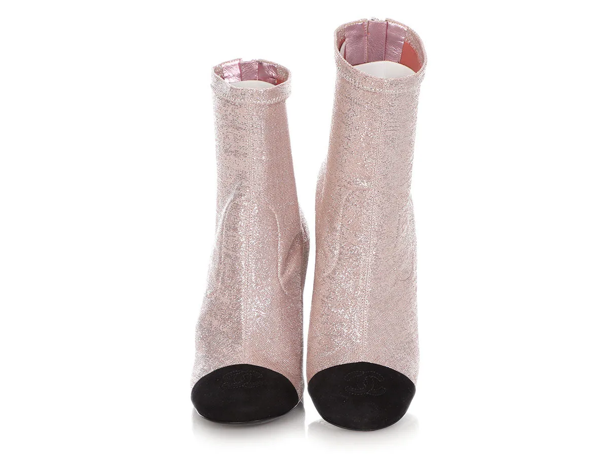 Chanel Pink and Black Sparkle Ankle Boots