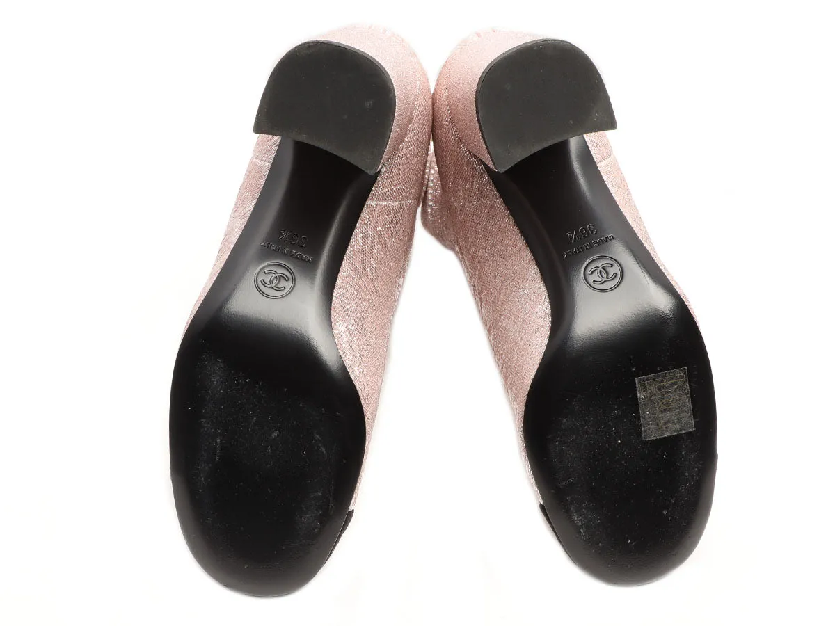 Chanel Pink and Black Sparkle Ankle Boots