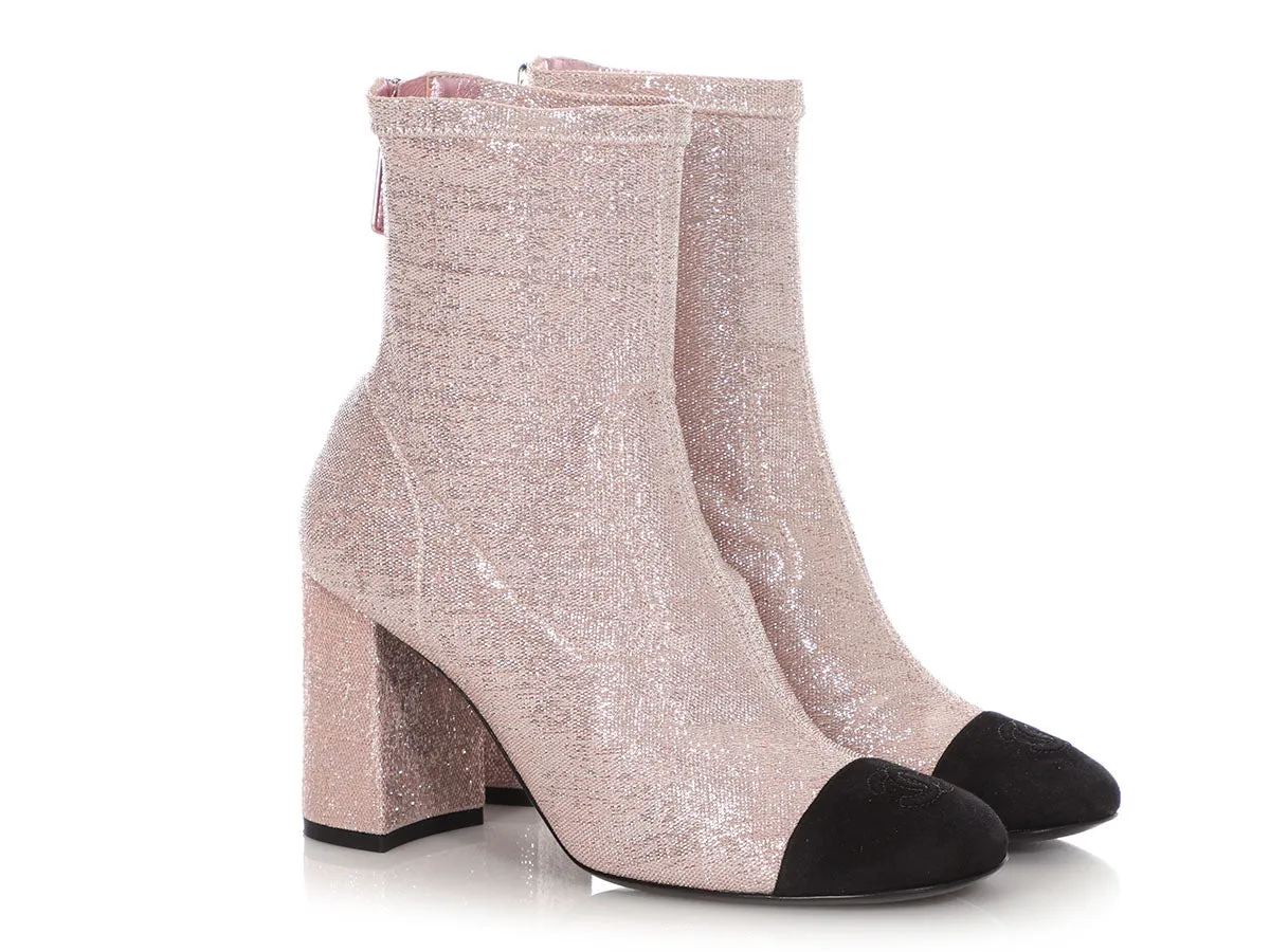 Chanel Pink and Black Sparkle Ankle Boots