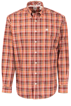 Cinch Multi Plaid Button-Front Shirt - Orange