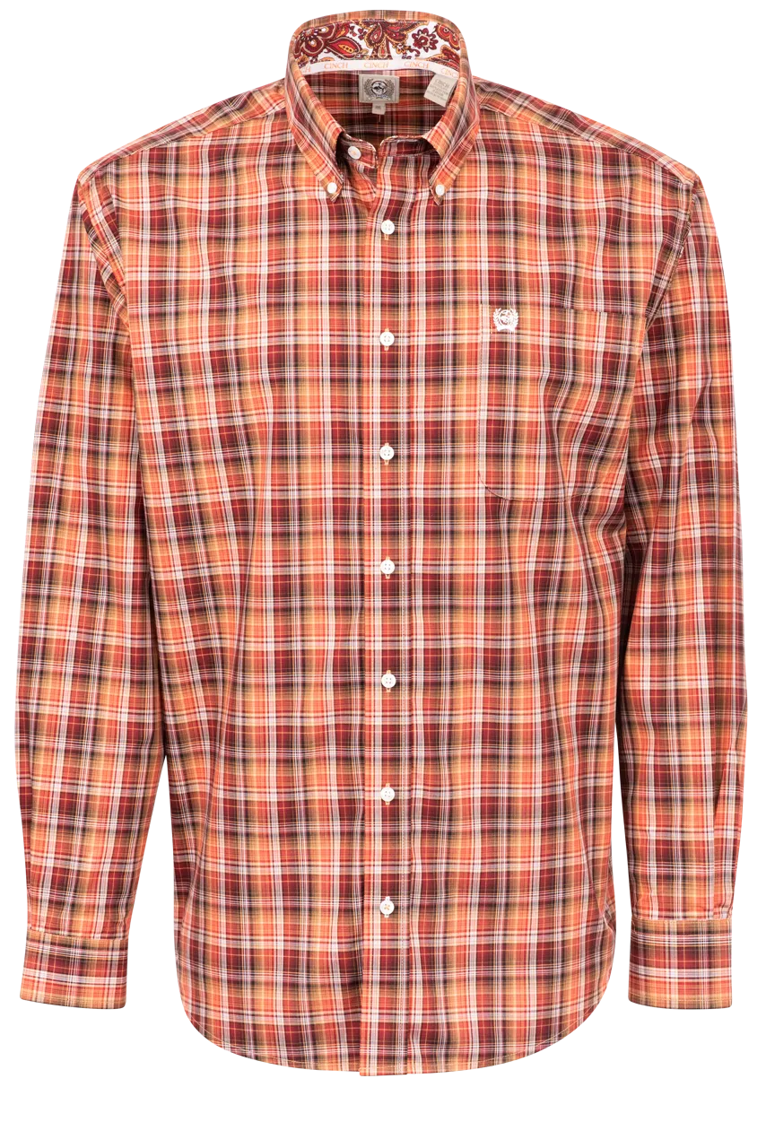 Cinch Multi Plaid Button-Front Shirt - Orange
