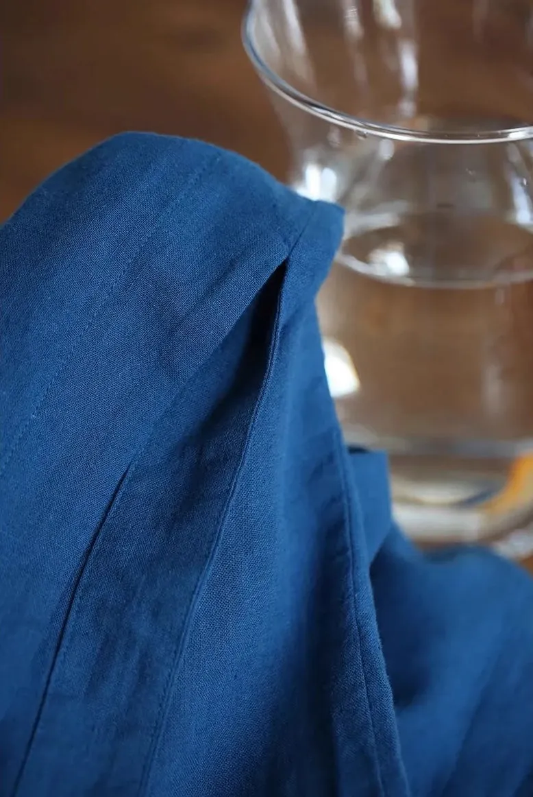 Classic Linen Cheongsam Dress in Blue