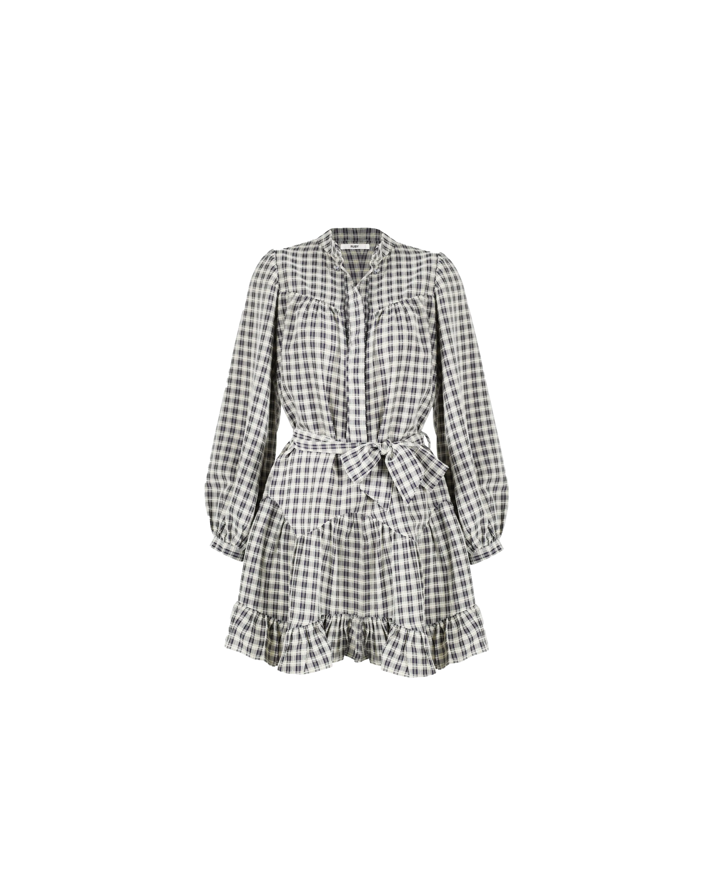CONNIE RUFFLE DRESS SOFT CHECK NAVY
