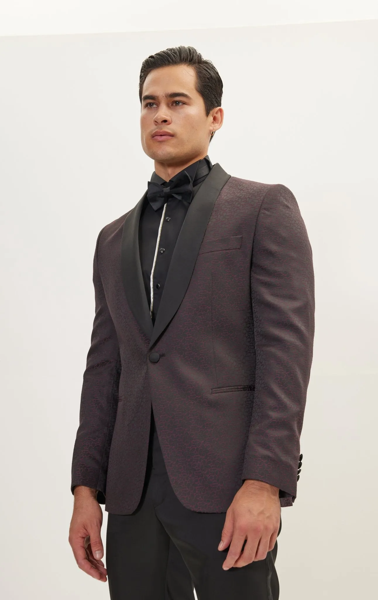Contrast Shawl Lapel Tuxedo Jacket - Black Burgundy