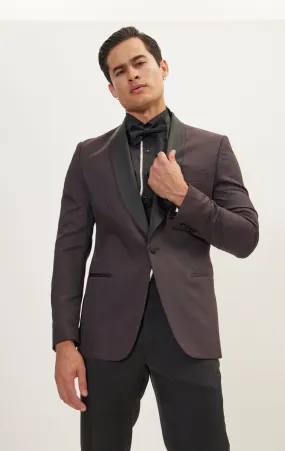Contrast Shawl Lapel Tuxedo Jacket - Black Burgundy