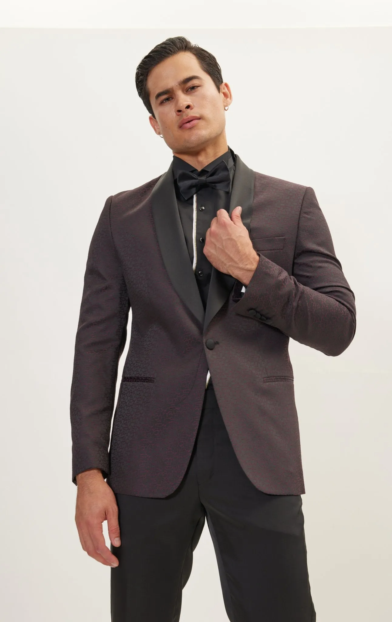 Contrast Shawl Lapel Tuxedo Jacket - Black Burgundy