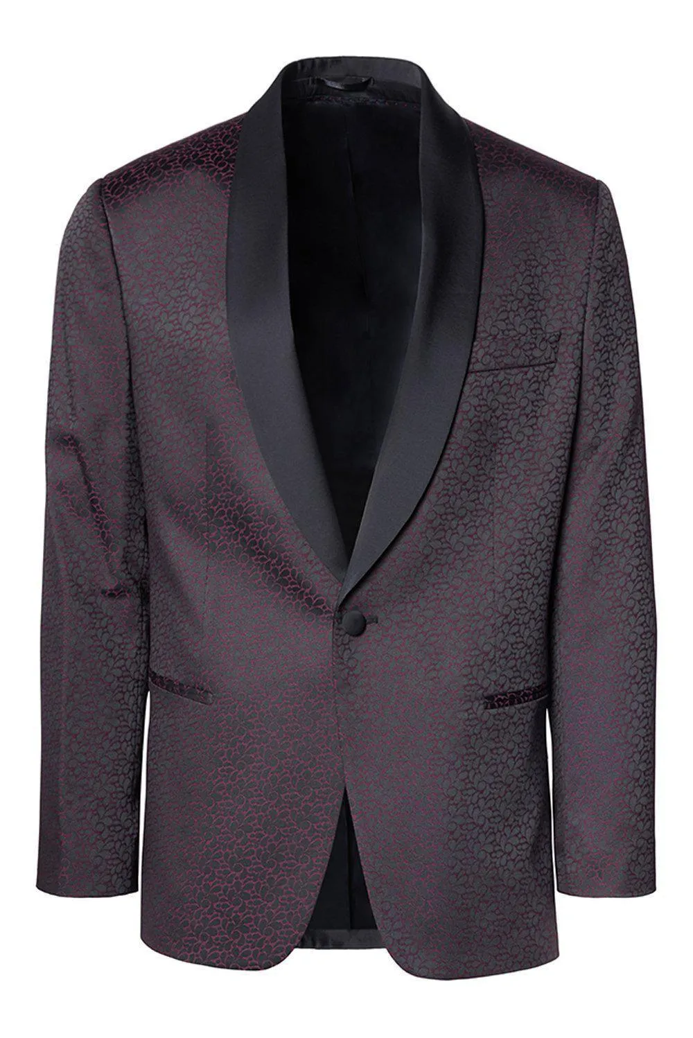 Contrast Shawl Lapel Tuxedo Jacket - Black Burgundy