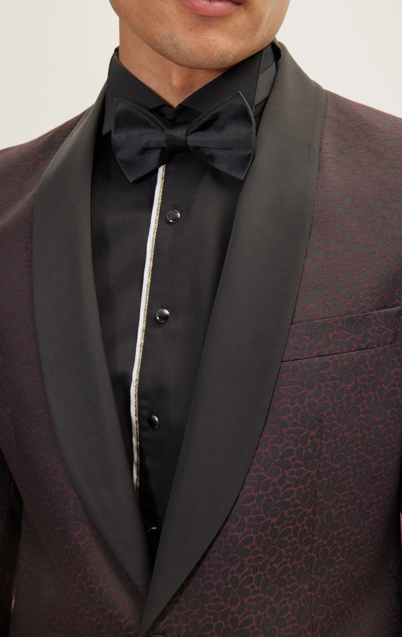 Contrast Shawl Lapel Tuxedo Jacket - Black Burgundy