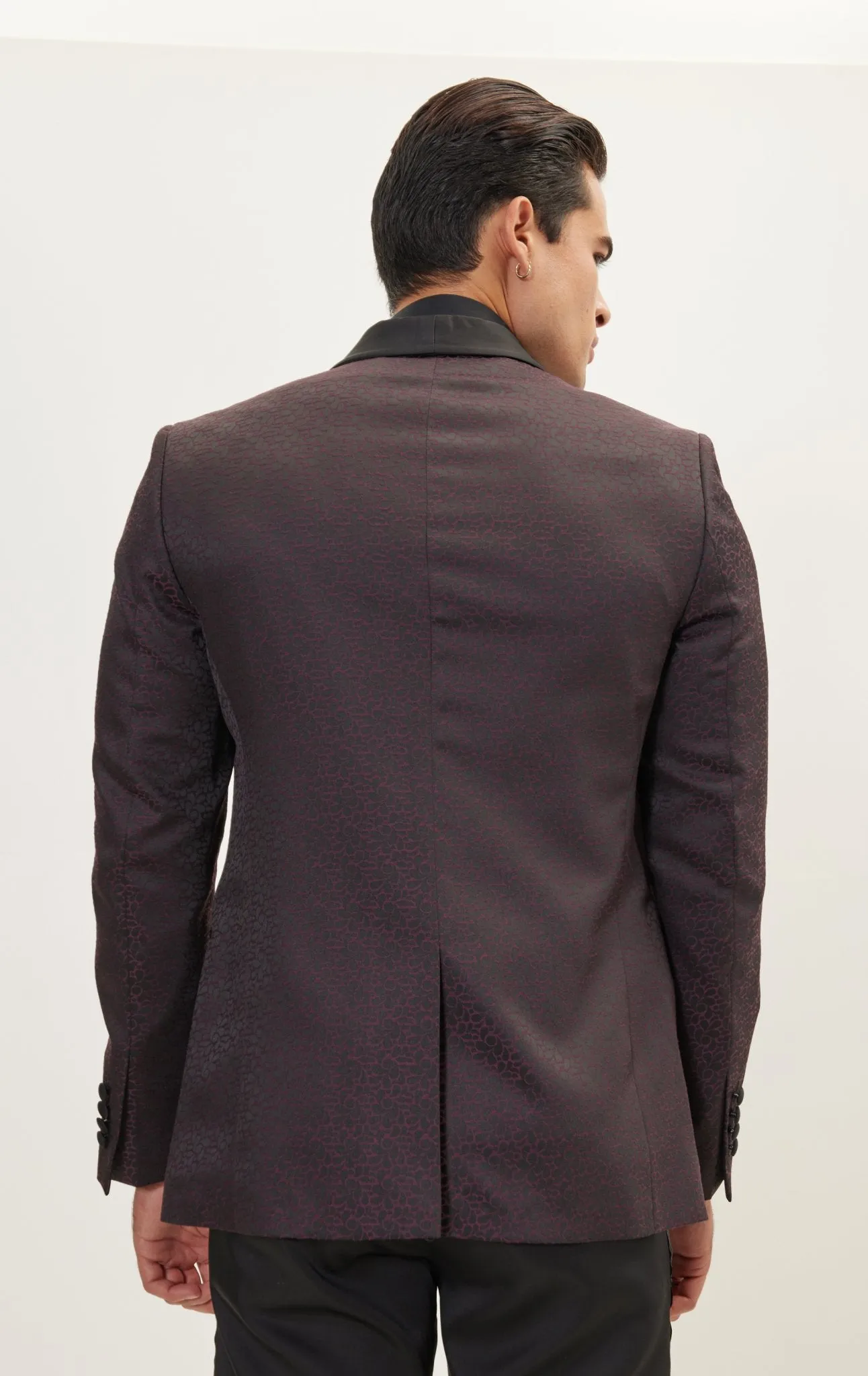 Contrast Shawl Lapel Tuxedo Jacket - Black Burgundy