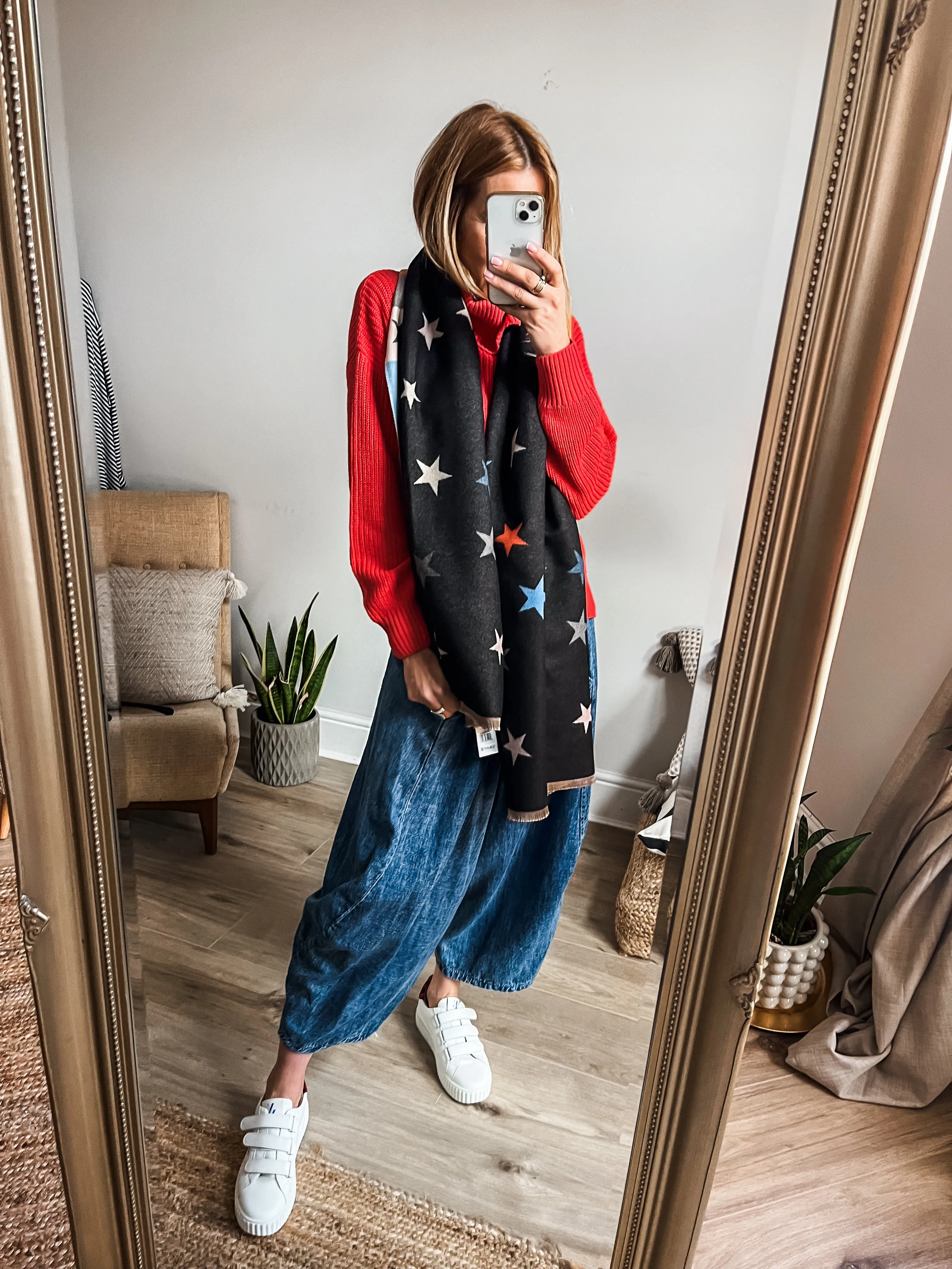 Cotton Cashmere Multi-Coloured Star Scarf