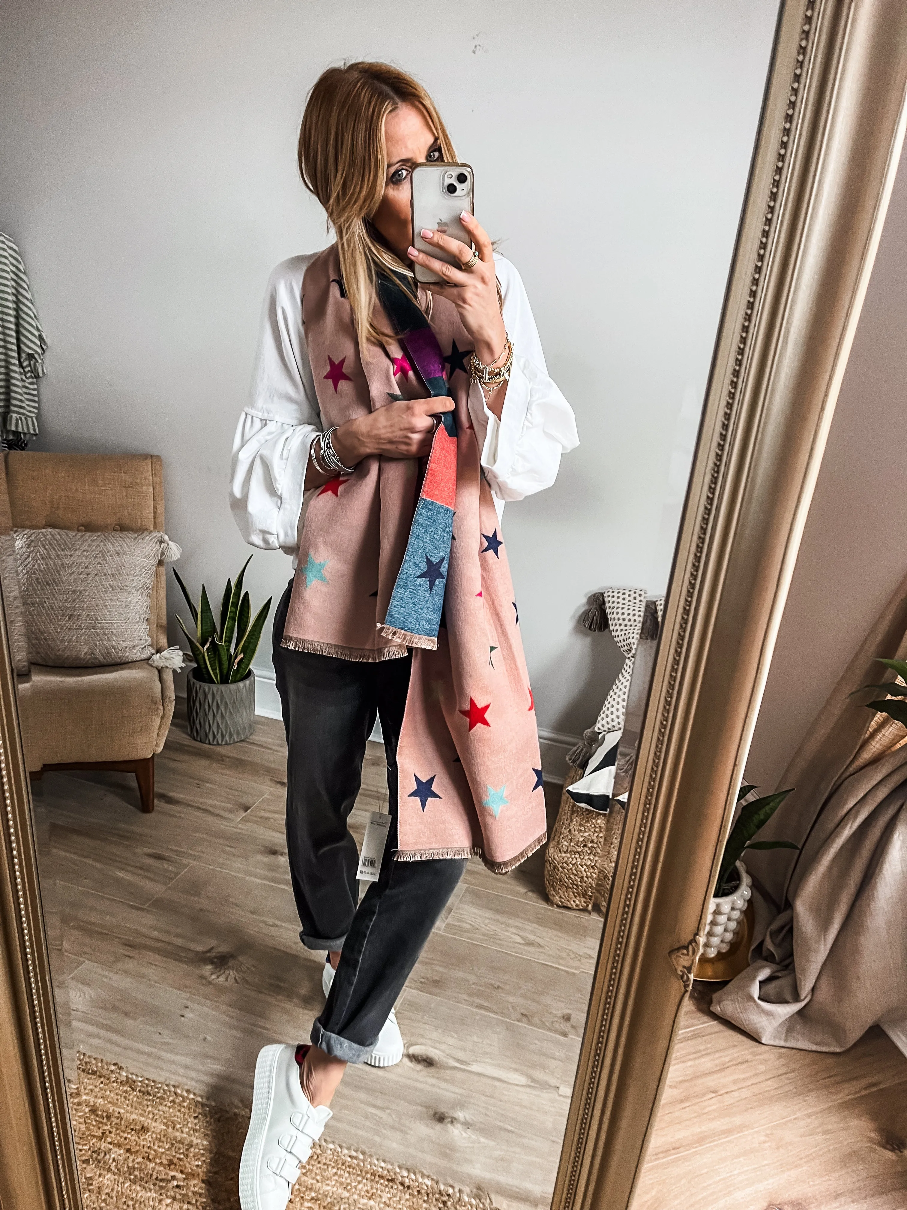 Cotton Cashmere Multi-Coloured Star Scarf