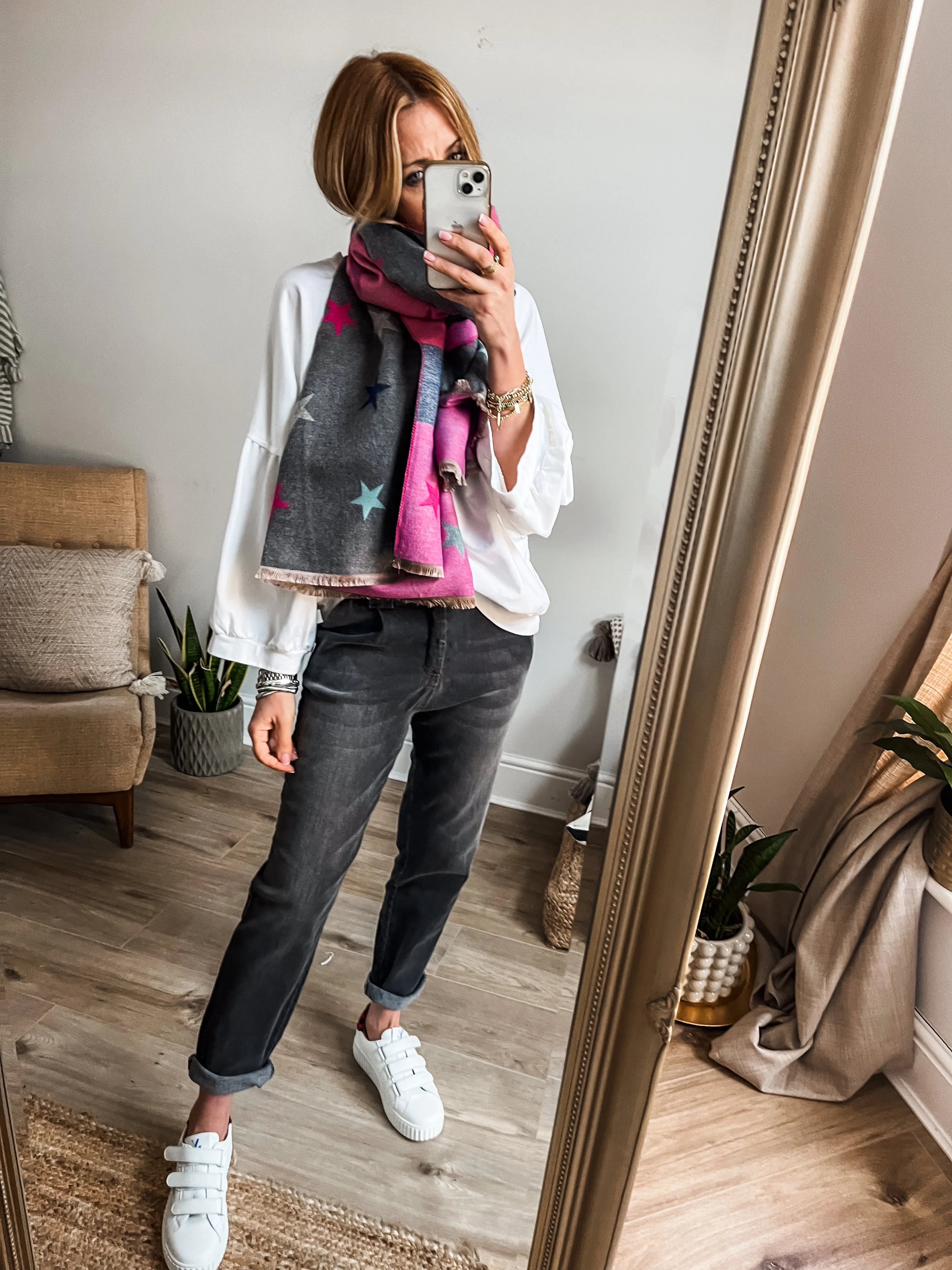 Cotton Cashmere Multi-Coloured Star Scarf