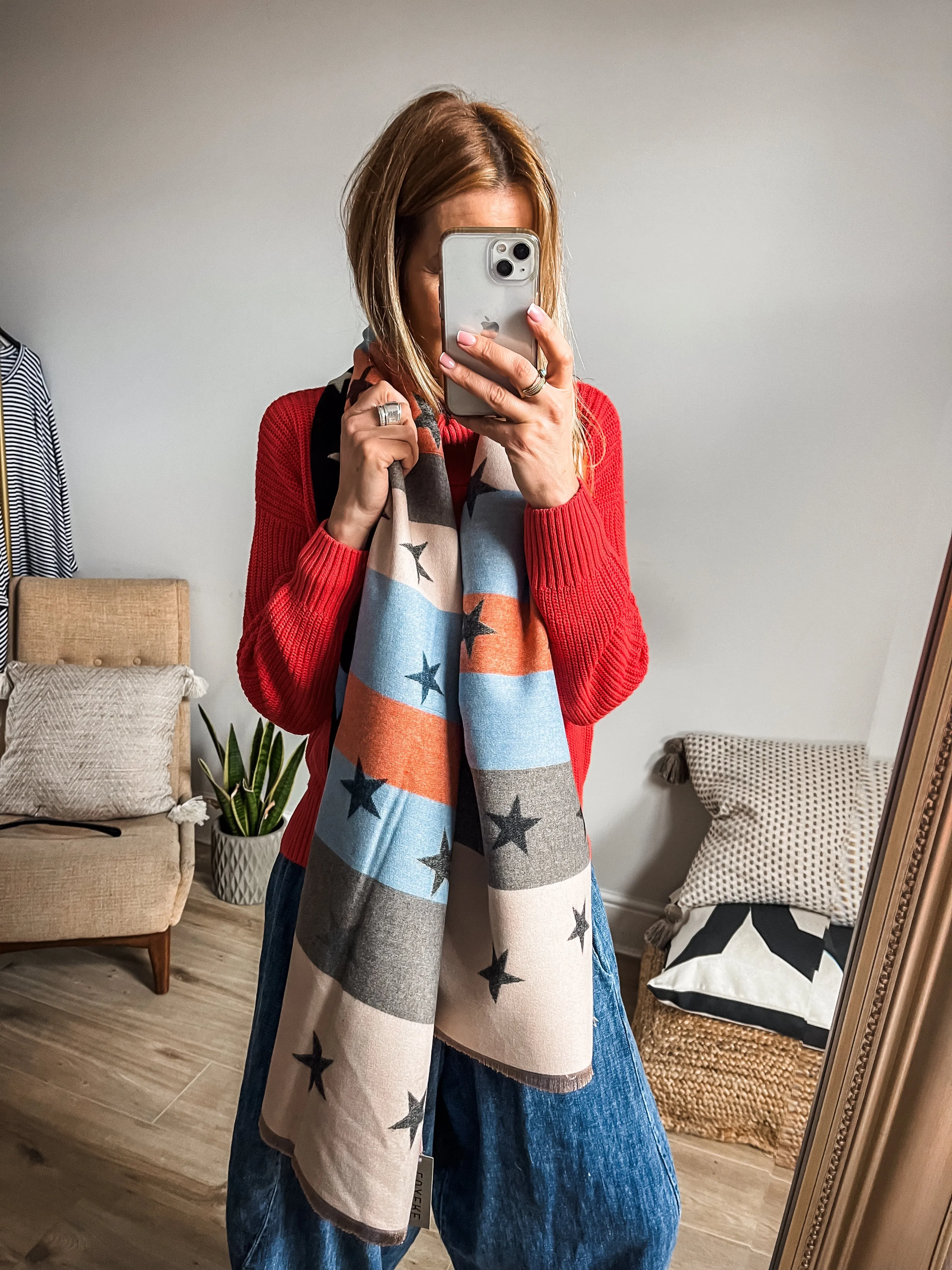 Cotton Cashmere Multi-Coloured Star Scarf