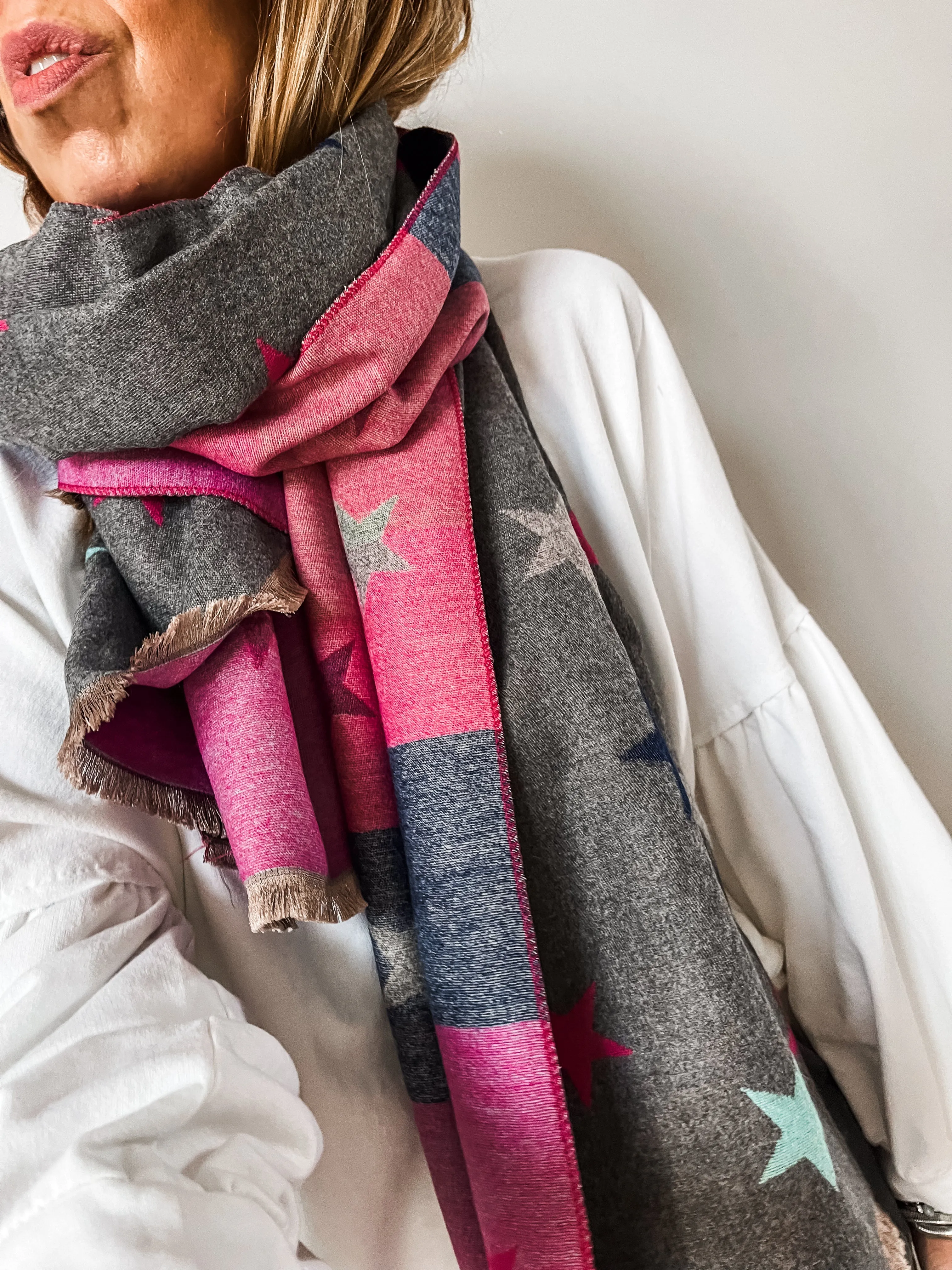 Cotton Cashmere Multi-Coloured Star Scarf