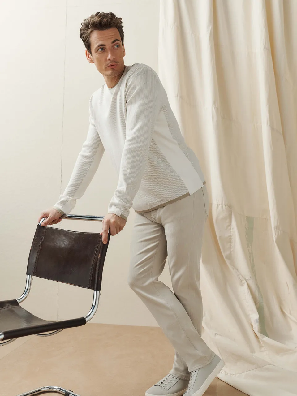 Courage Straight Leg Pants In Oyster Herringbone