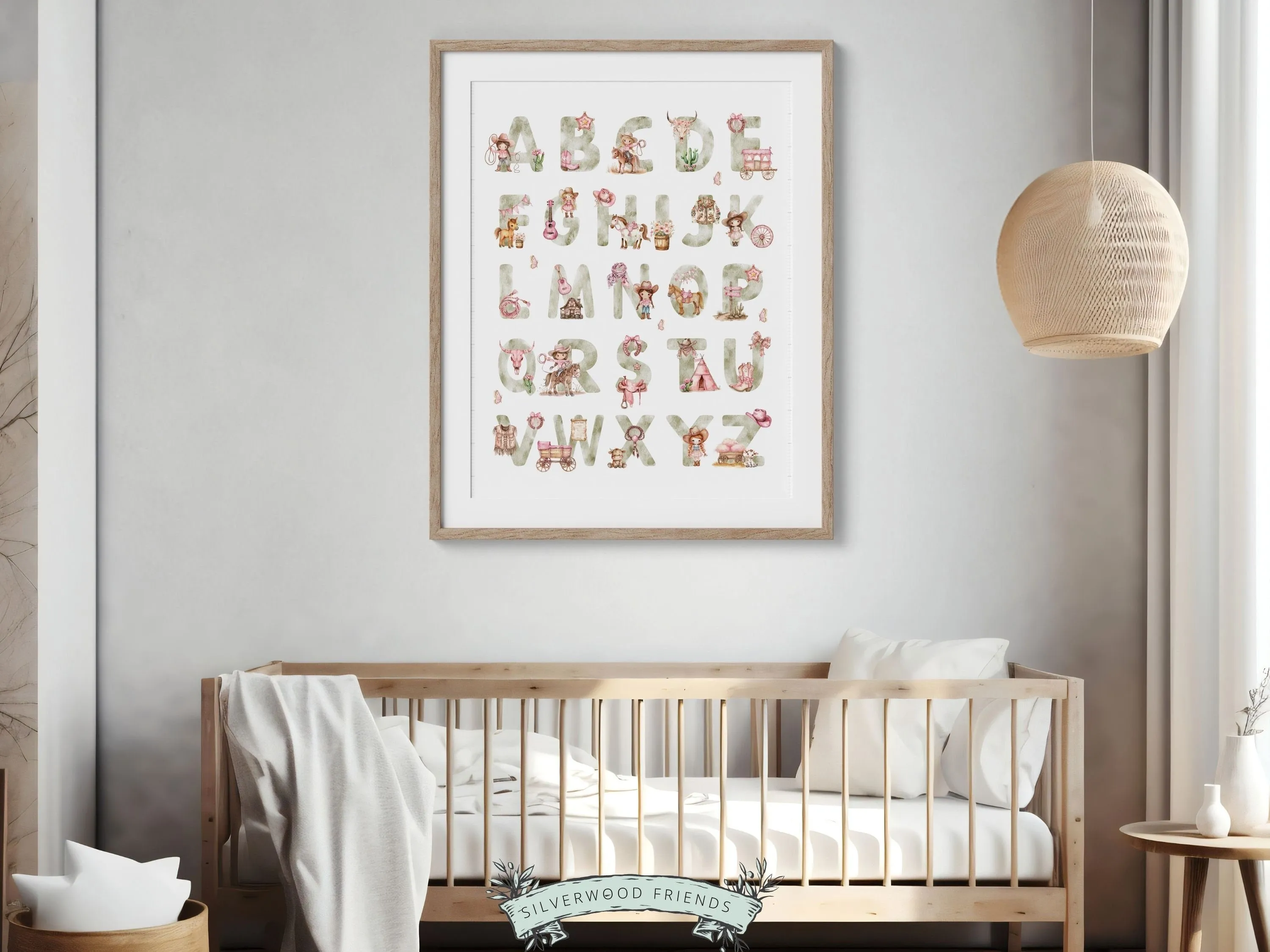 Cowgirl Alphabet Nursery Print - Green