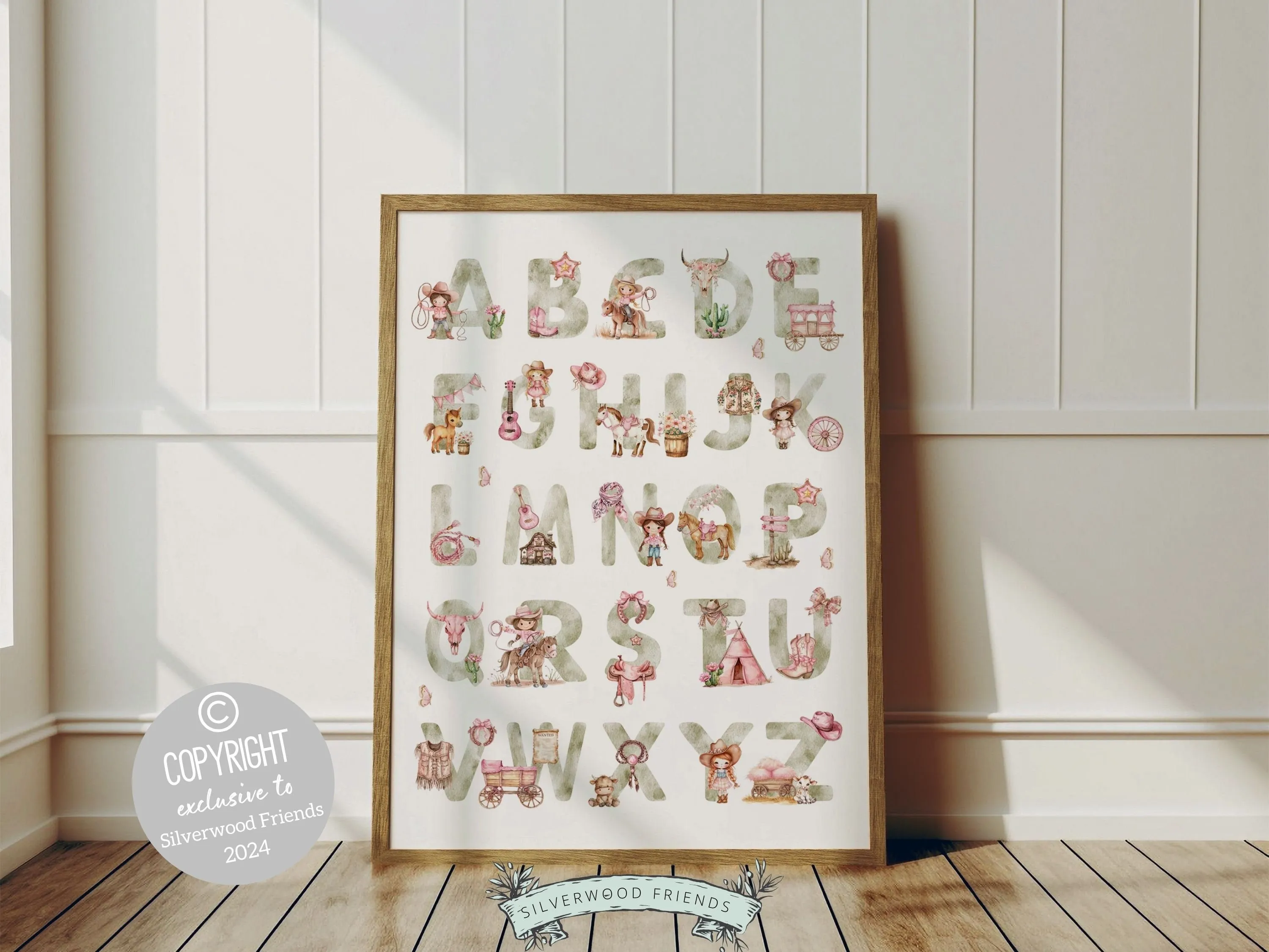 Cowgirl Alphabet Nursery Print - Green