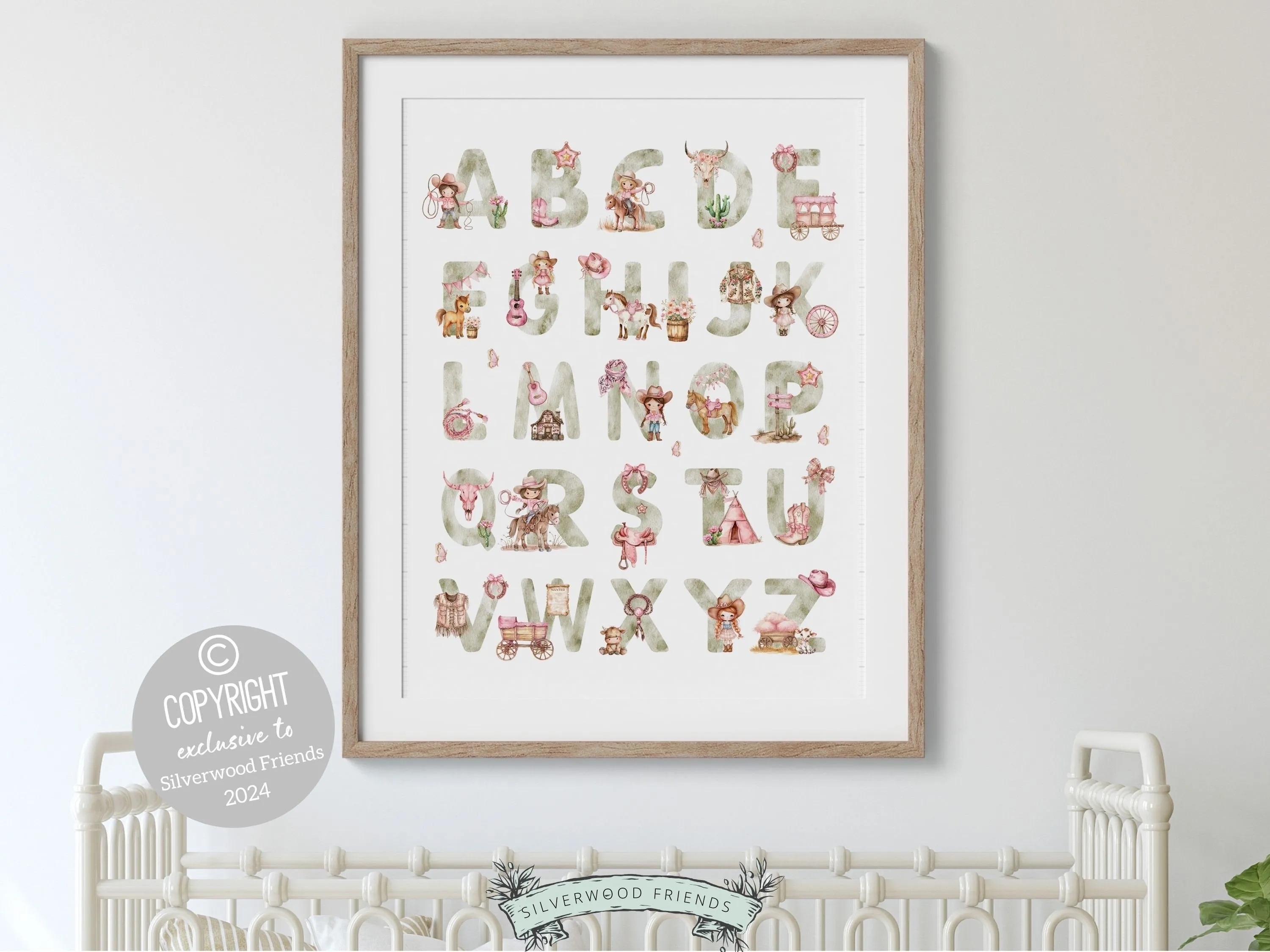 Cowgirl Alphabet Nursery Print - Green