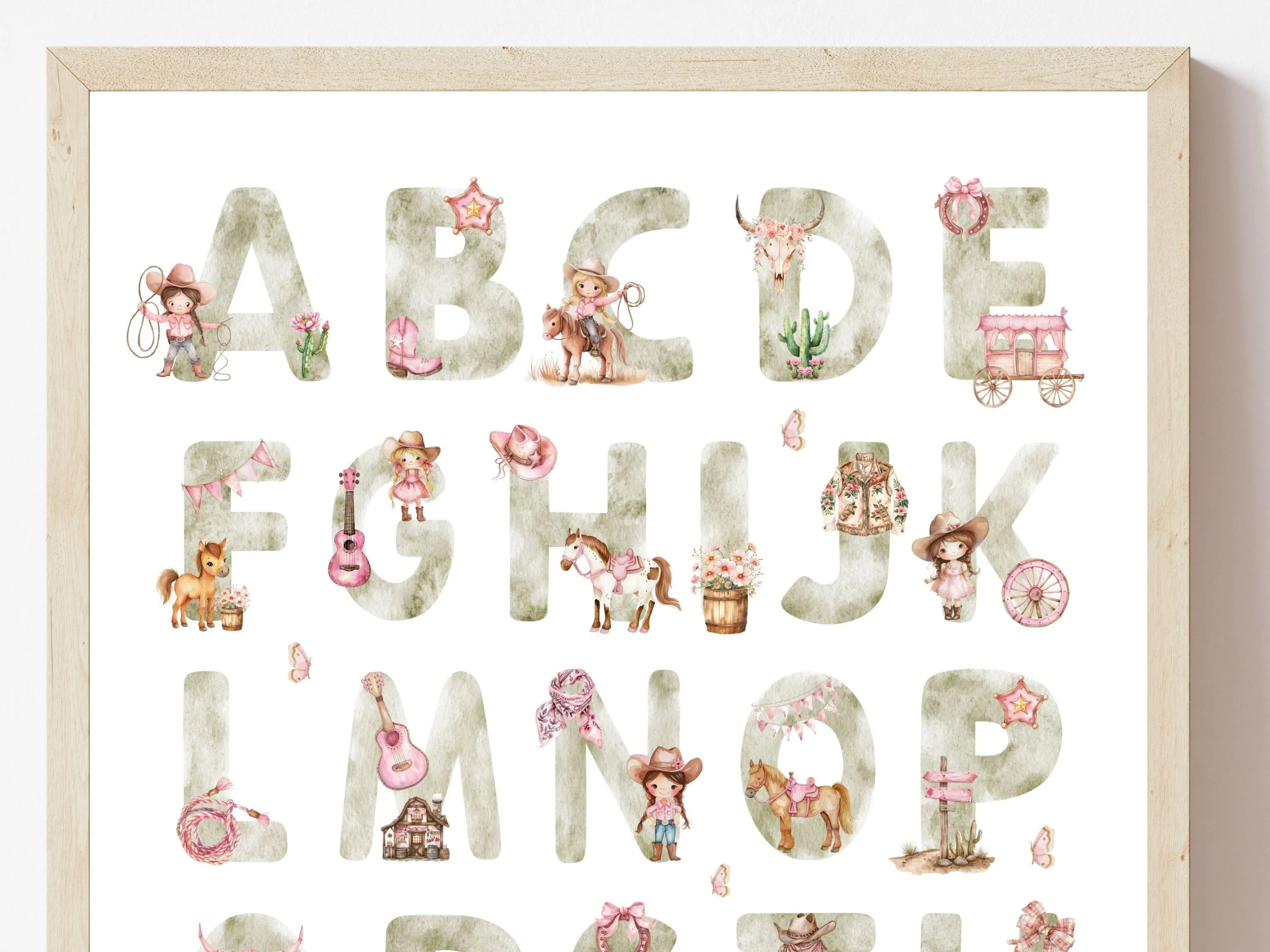 Cowgirl Alphabet Nursery Print - Green