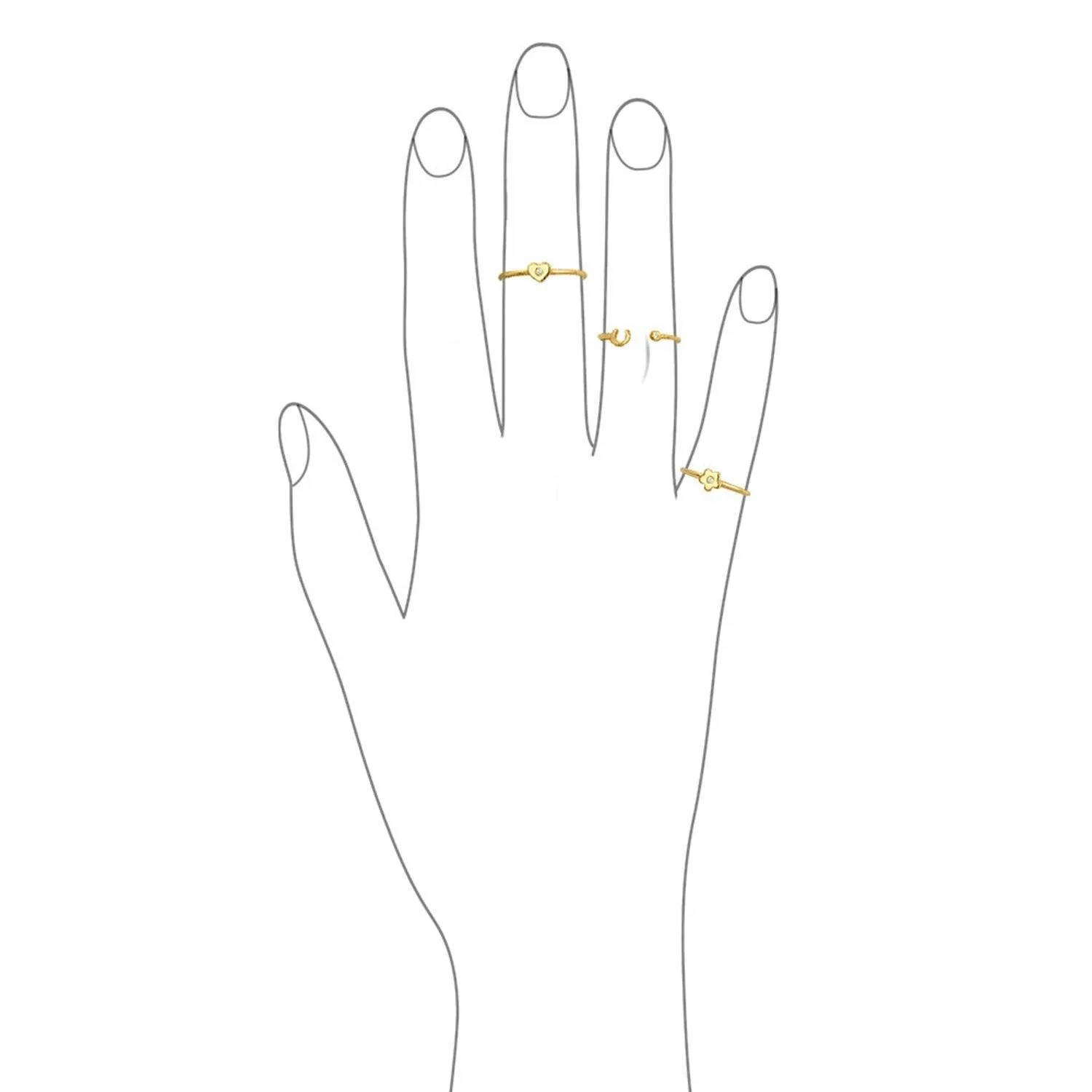 CZ Gold Plated Silver Midi Knuckle Star Celestial Ring 1MM Band