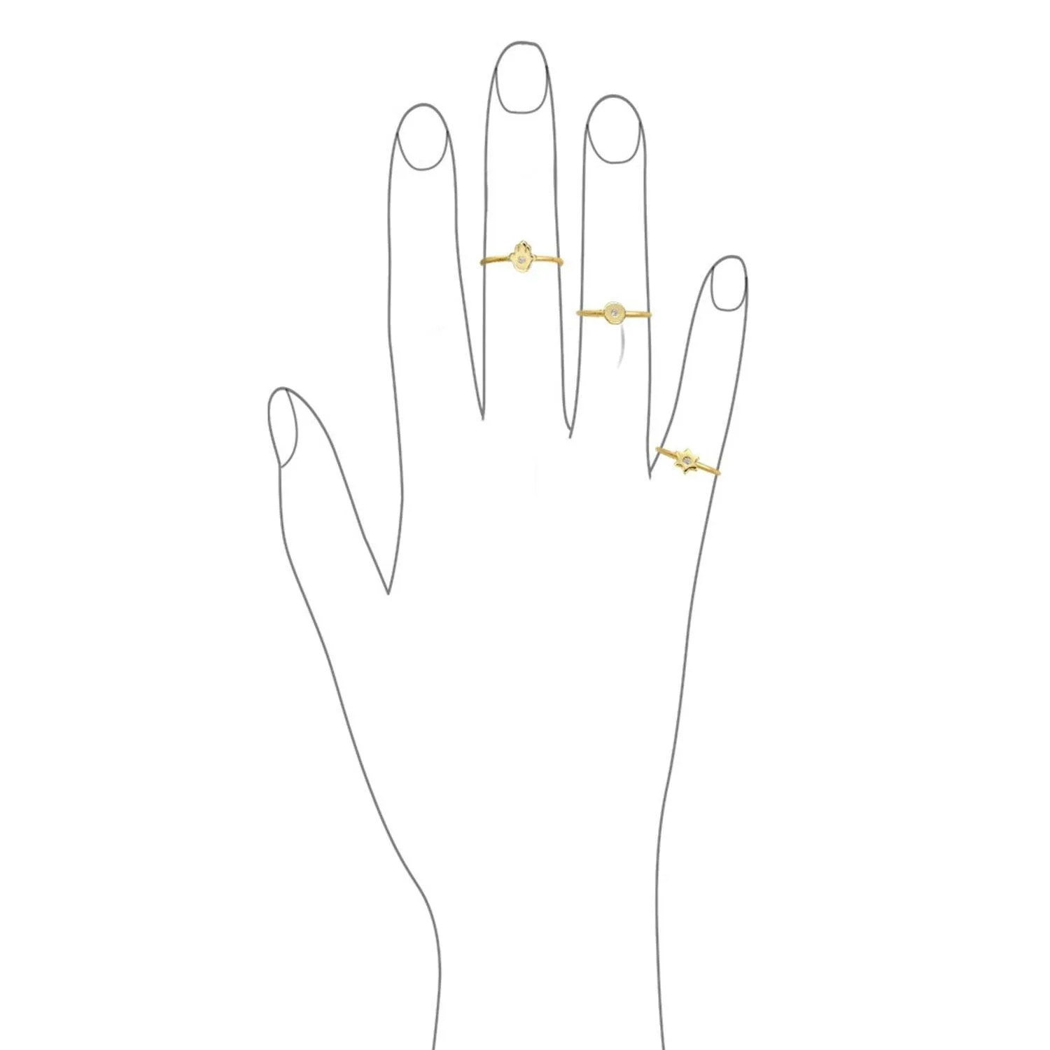 CZ Gold Plated Silver Midi Knuckle Star Celestial Ring 1MM Band