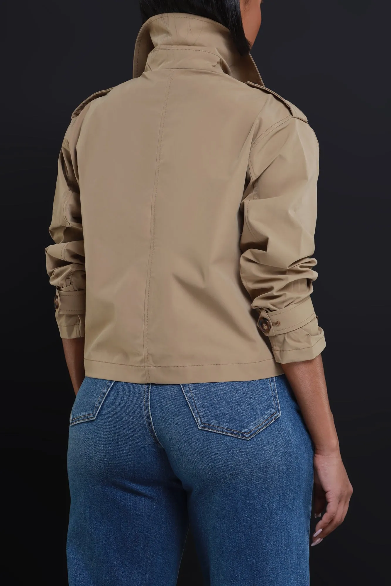 Day To Day Double Breasted Cropped Jacket - Khaki