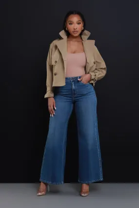Day To Day Double Breasted Cropped Jacket - Khaki