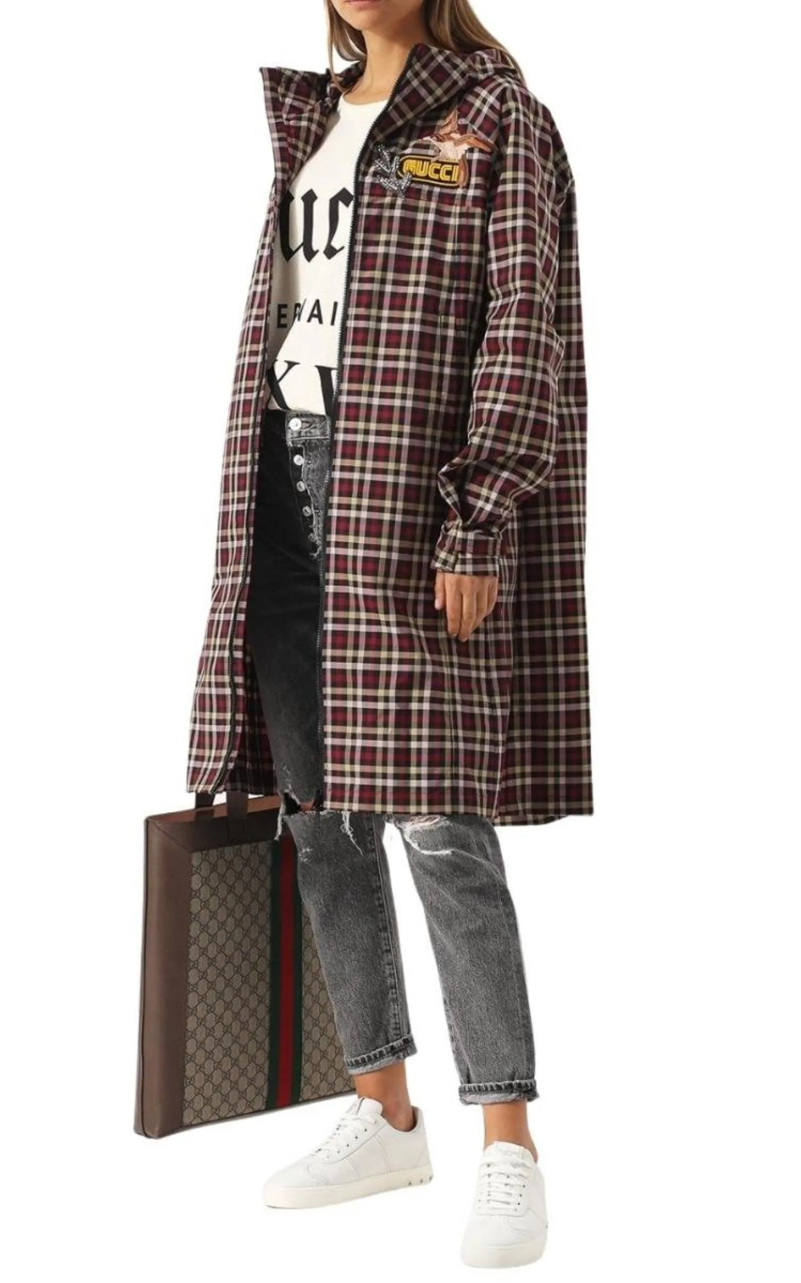 Embellished Plaid Coat