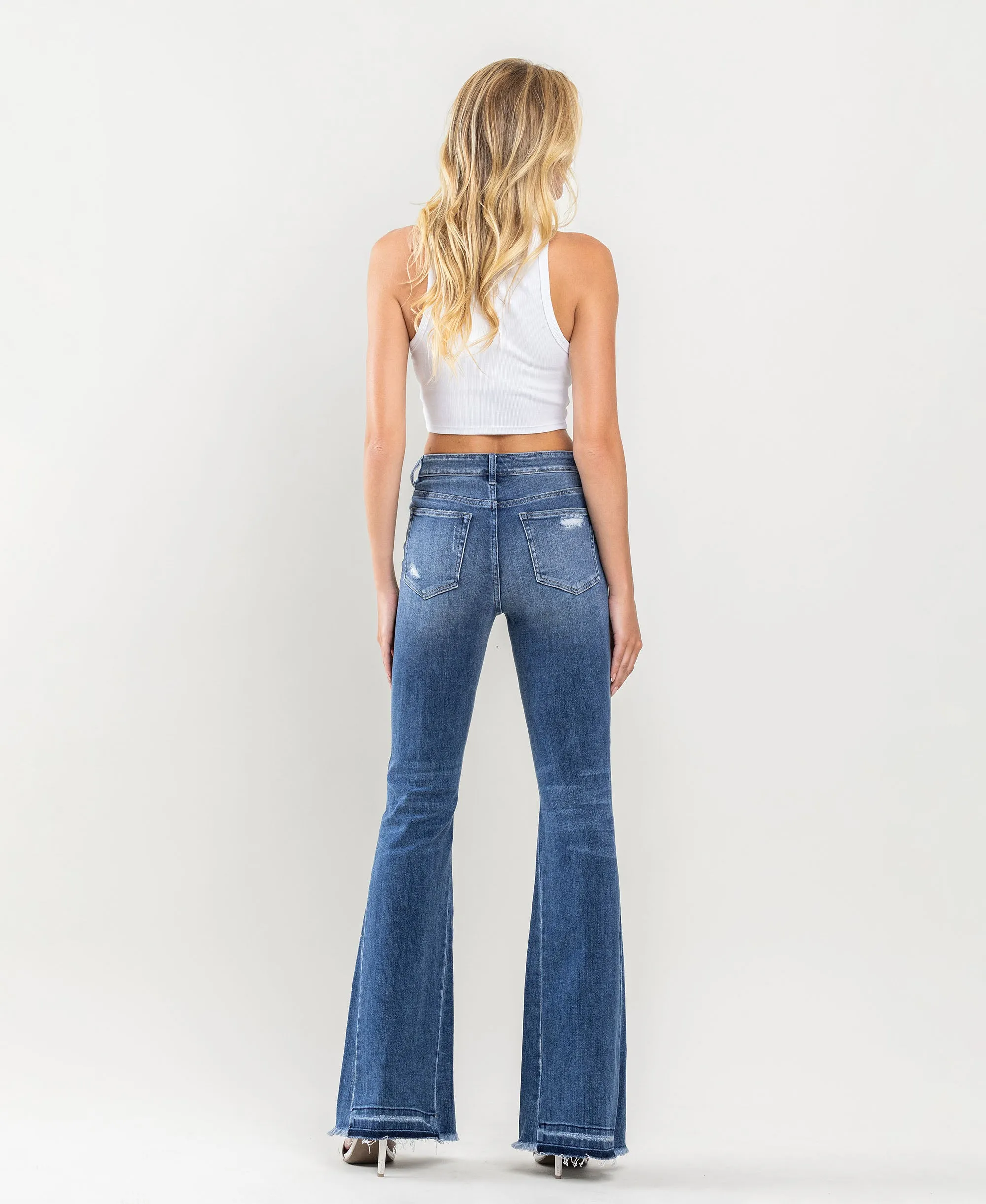 Farewell - High Rise Distressed Panel Flare Jeans