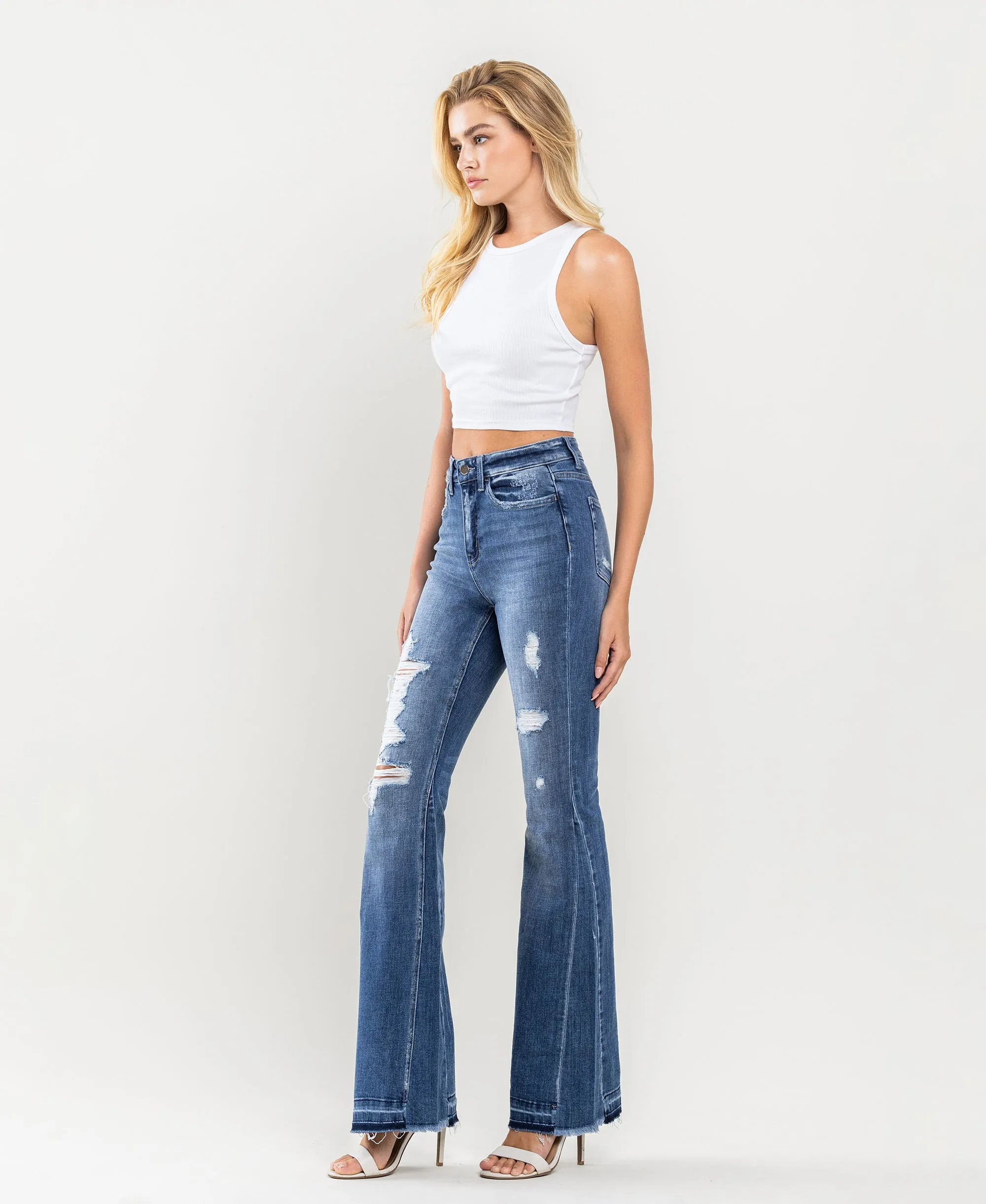 Farewell - High Rise Distressed Panel Flare Jeans
