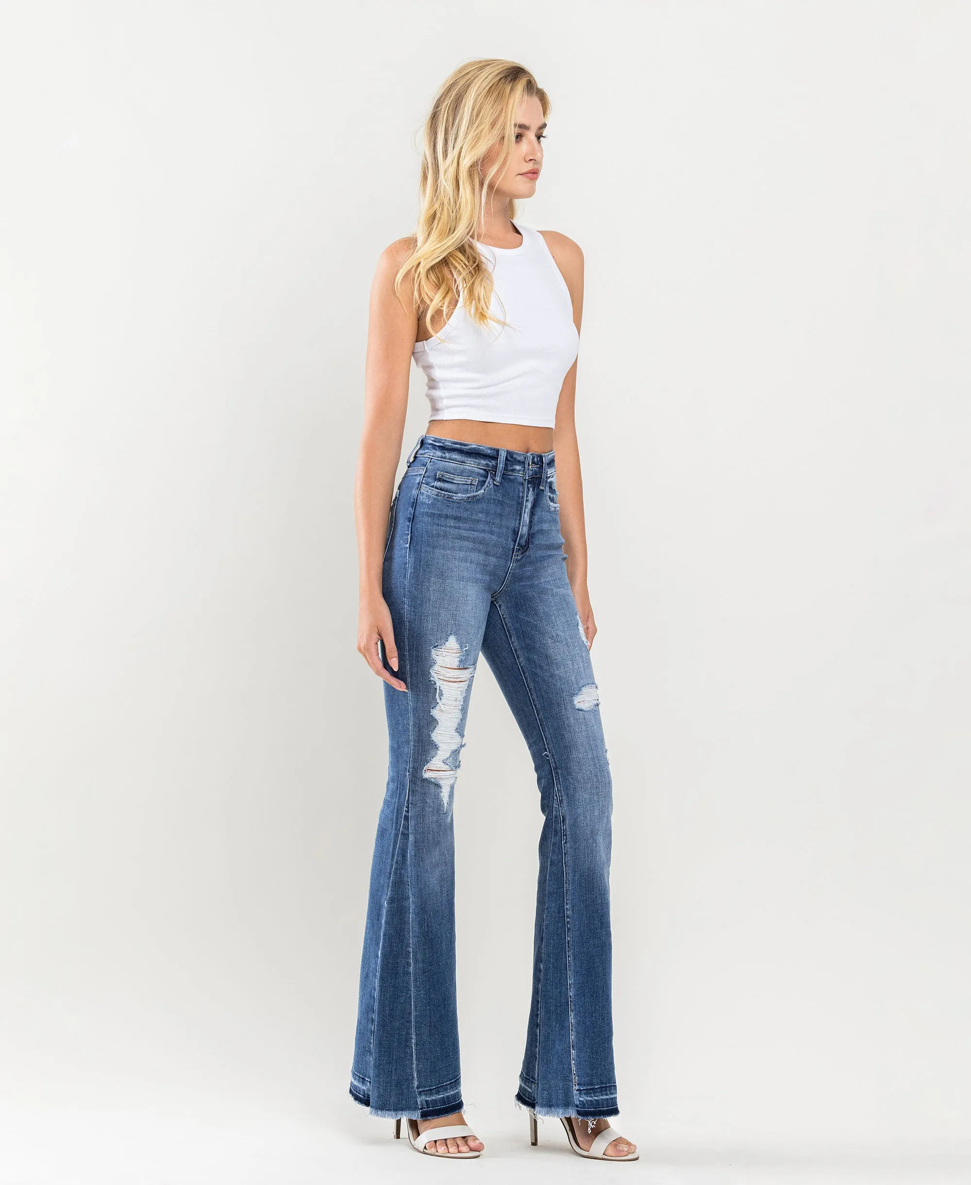 Farewell - High Rise Distressed Panel Flare Jeans
