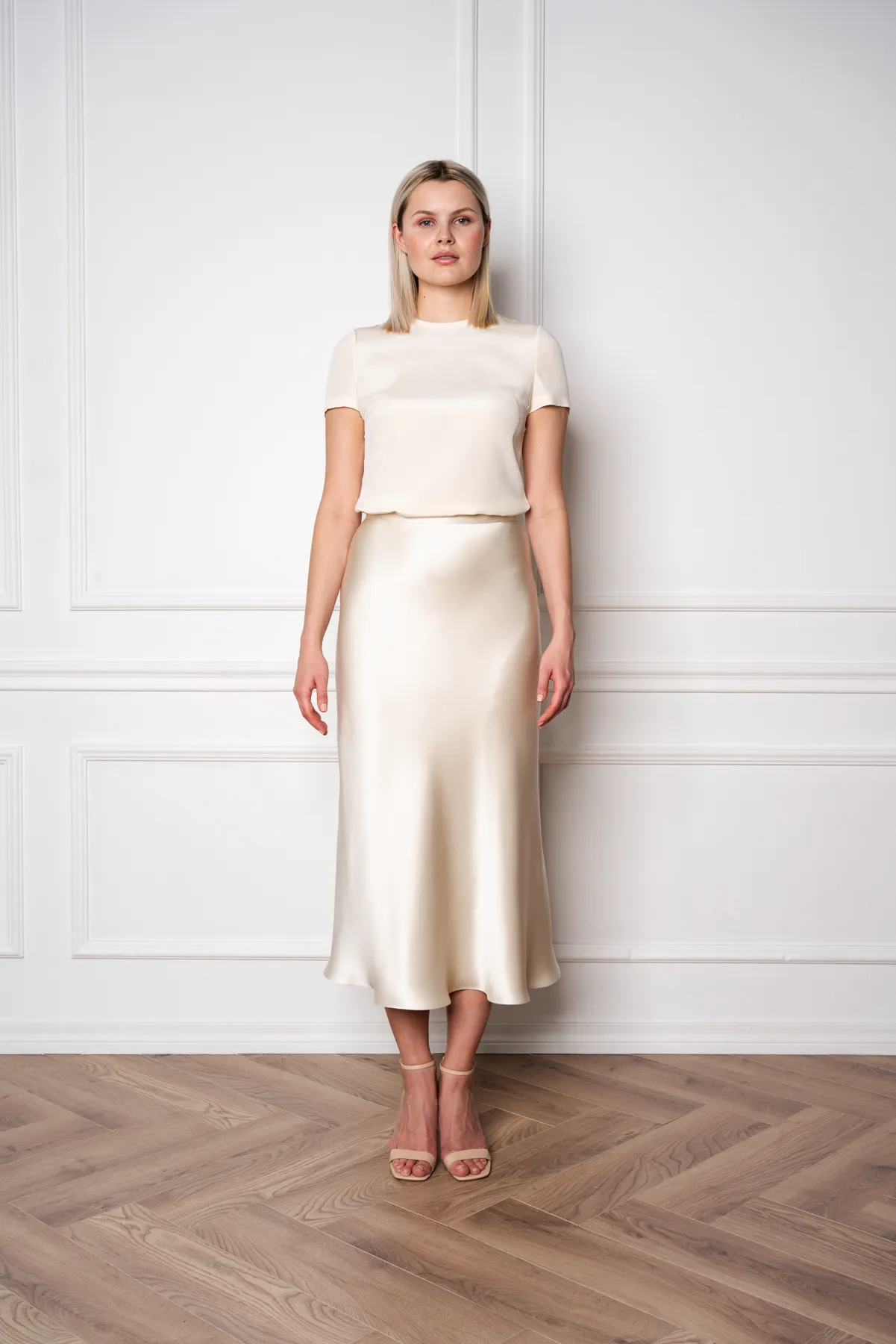 GLADIOLUS BEIGE SILK SATIN SLIP SKIRT
