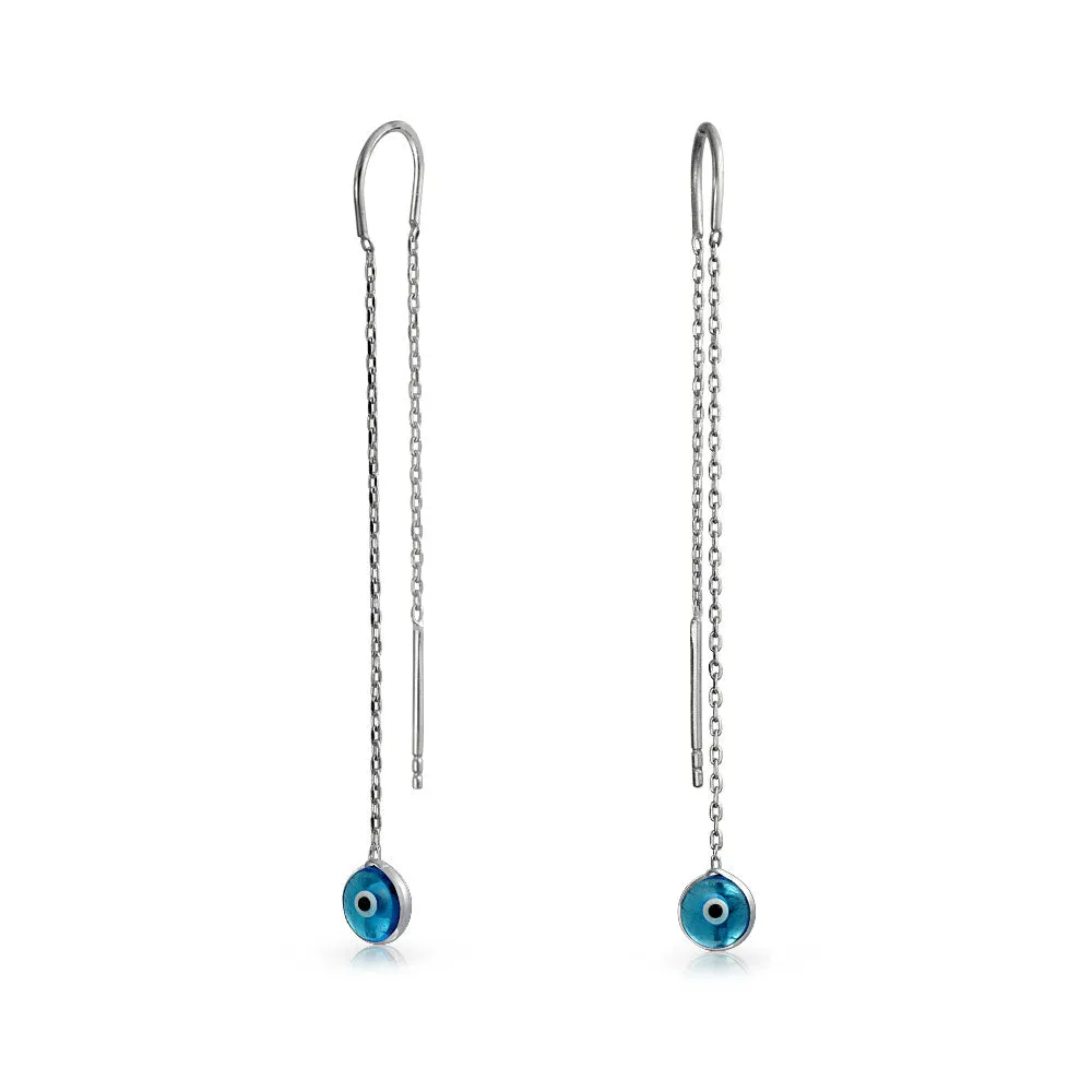 Hamsa Hand Symbol Spiritual Chain Threader Earrings Sterling Silver