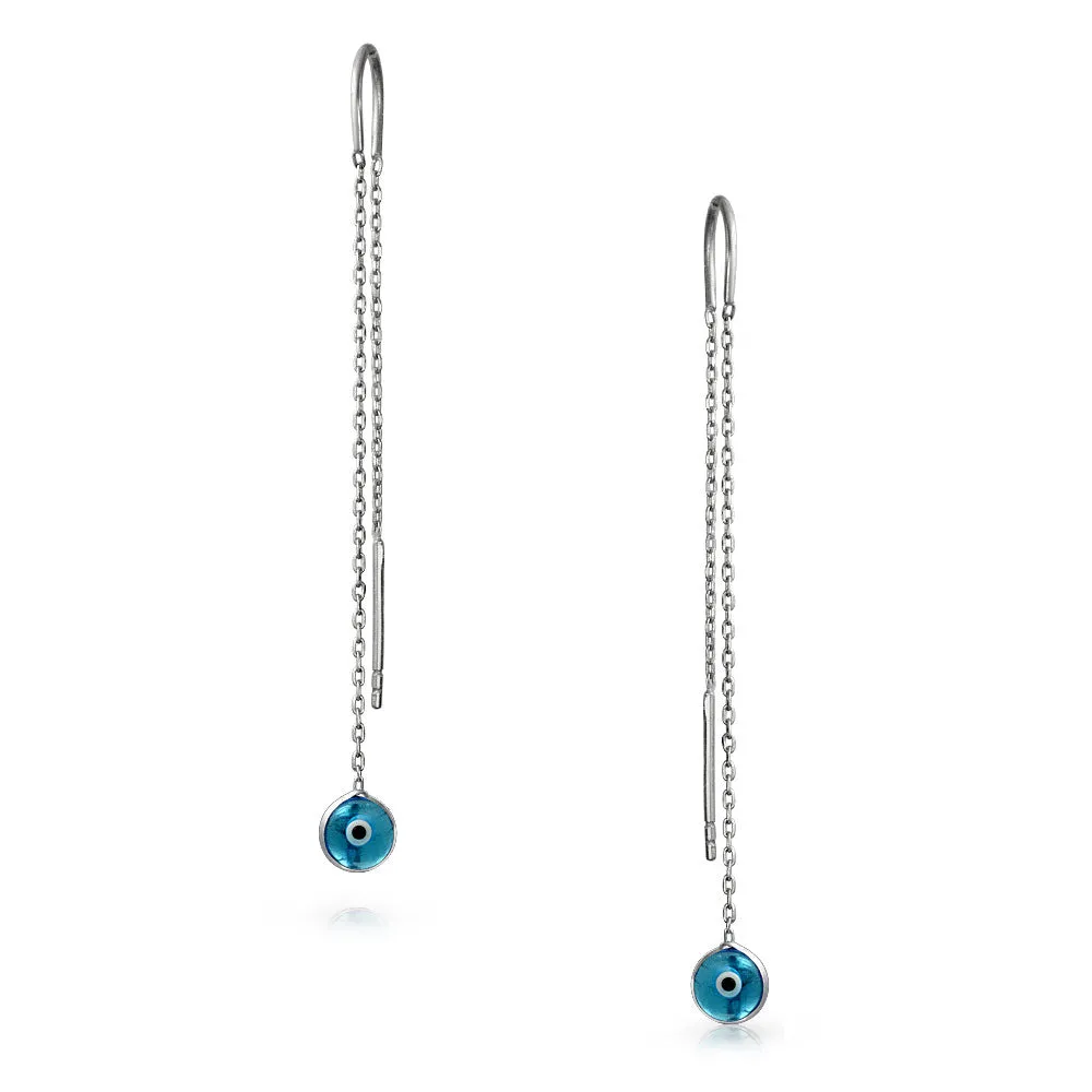 Hamsa Hand Symbol Spiritual Chain Threader Earrings Sterling Silver