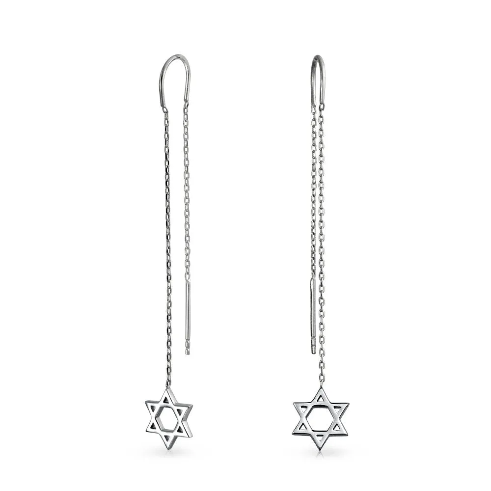 Hamsa Hand Symbol Spiritual Chain Threader Earrings Sterling Silver
