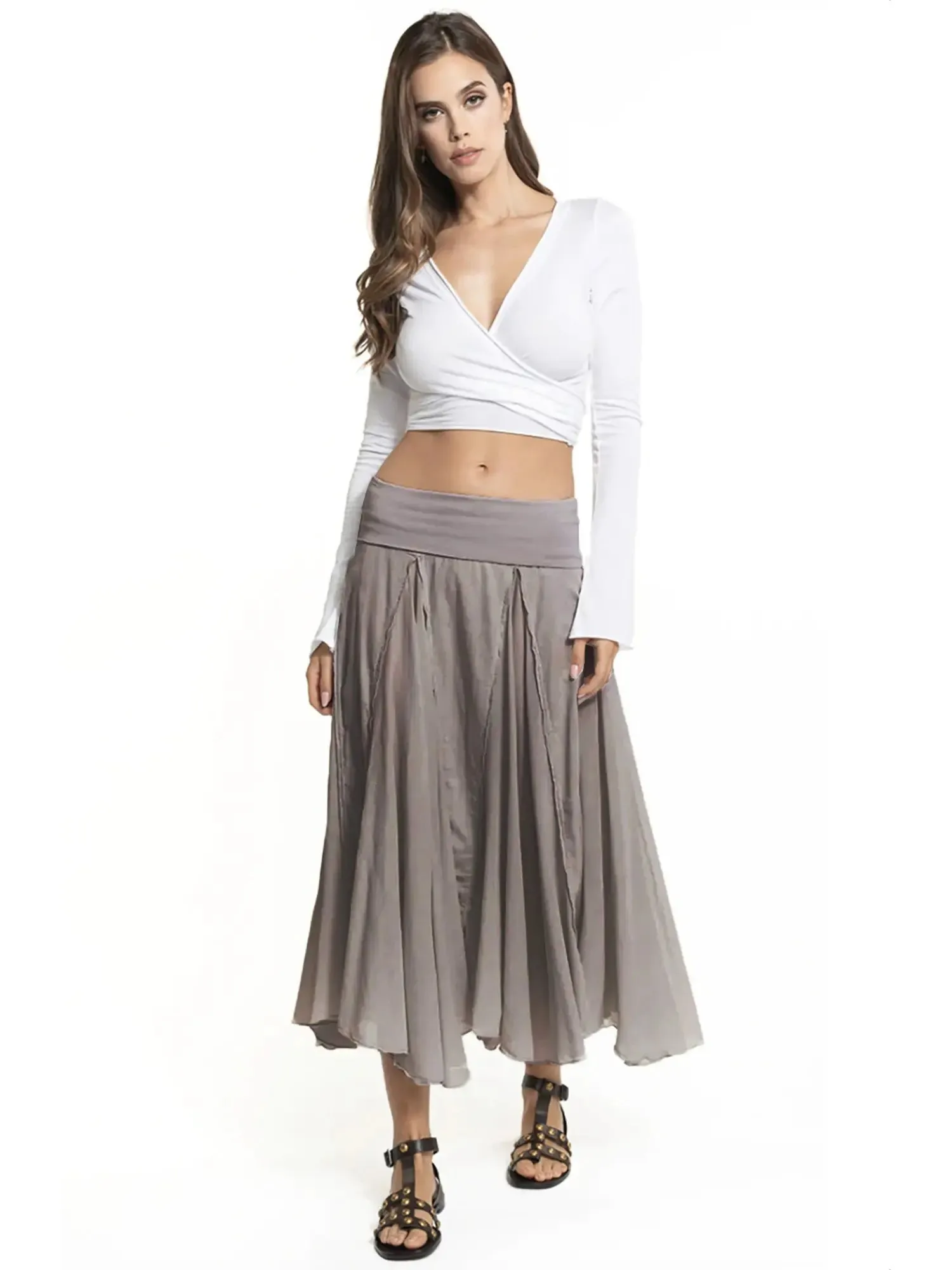 Hard Tail Rolldown Waist Diamond Flare Skirt (Style VL-19)