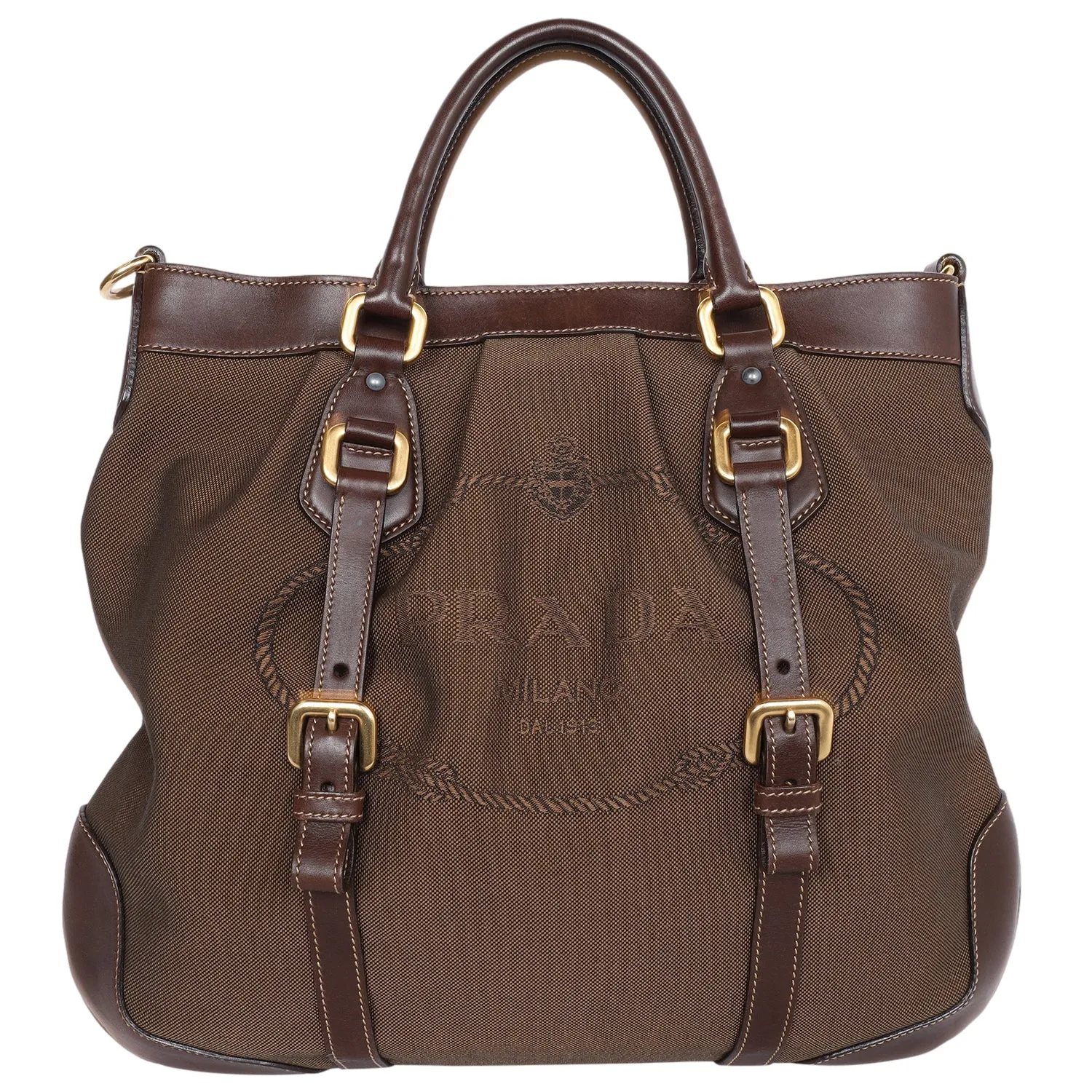 Jacquard Milano Canvas Leather Shoulder Bag (Authentic Pre-Owned)