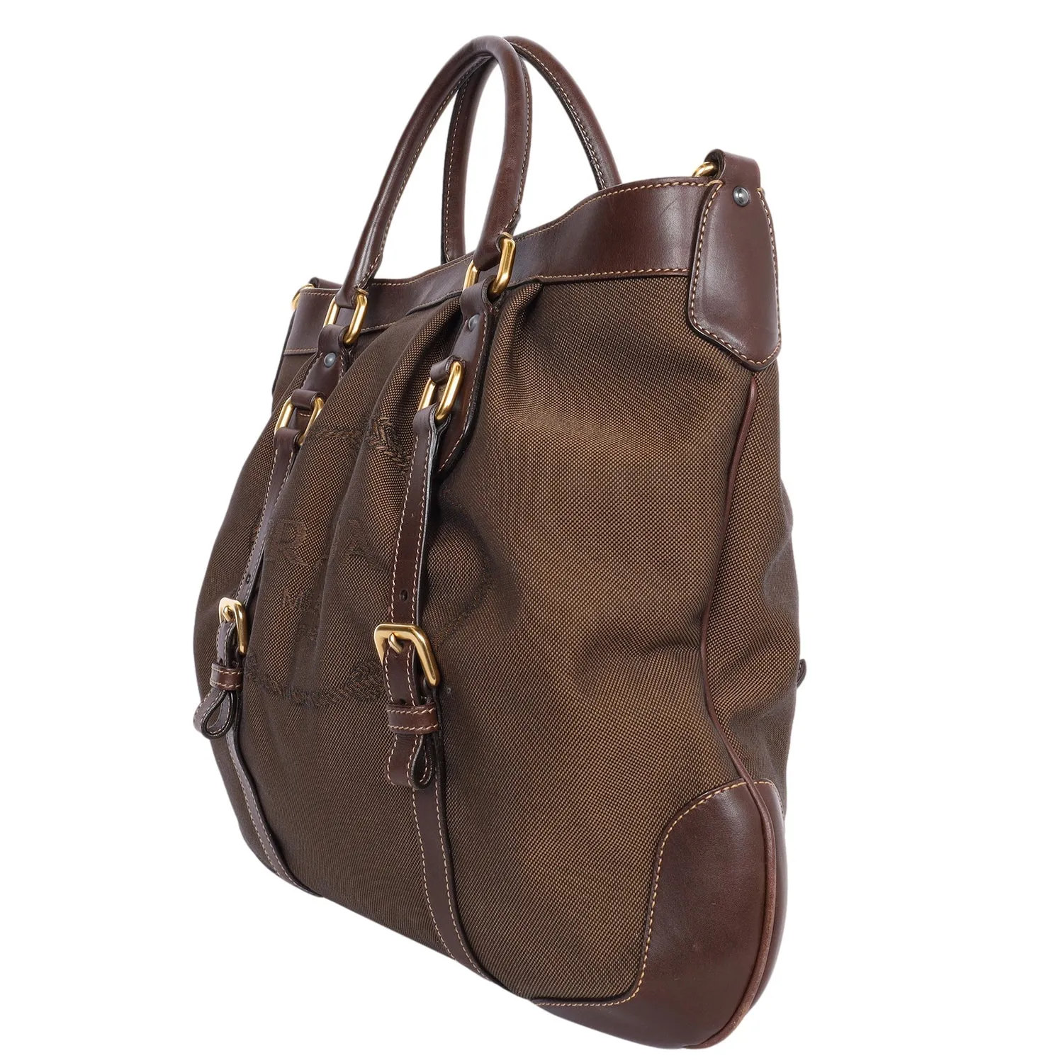 Jacquard Milano Canvas Leather Shoulder Bag (Authentic Pre-Owned)
