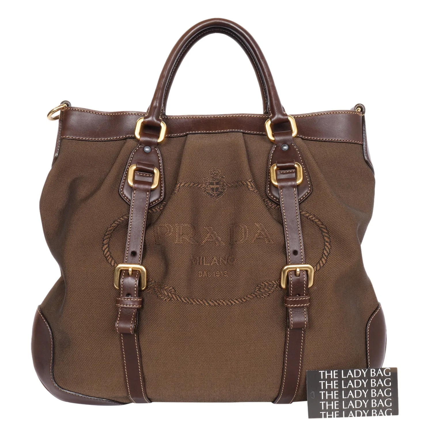 Jacquard Milano Canvas Leather Shoulder Bag (Authentic Pre-Owned)