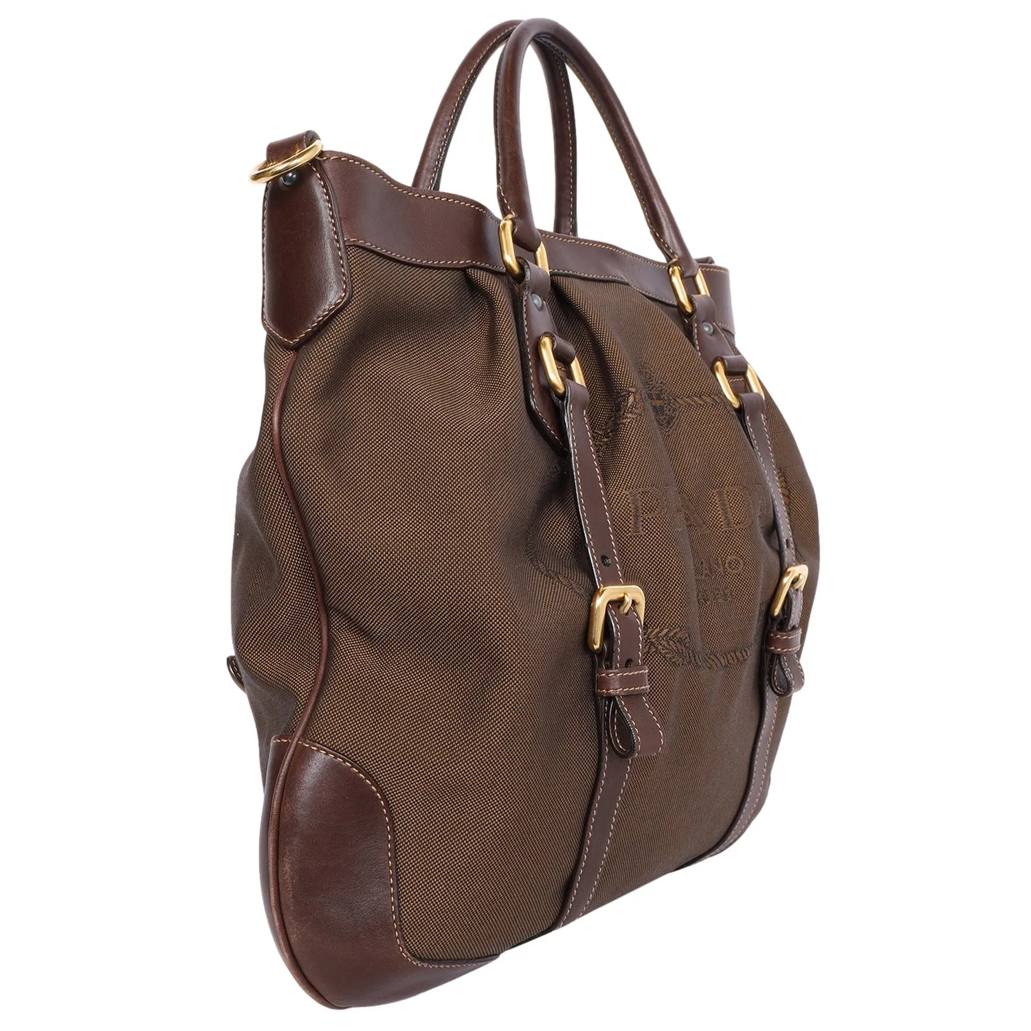 Jacquard Milano Canvas Leather Shoulder Bag (Authentic Pre-Owned)