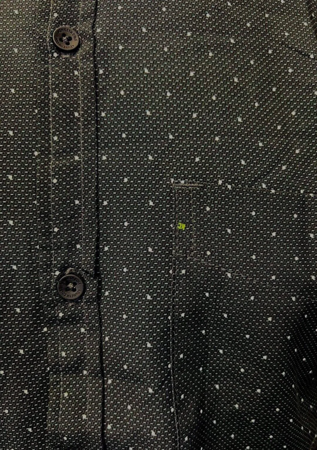 Kenneth Cole Men's Black Shirt Green White Dotted Short Sleeve Woven (S11)